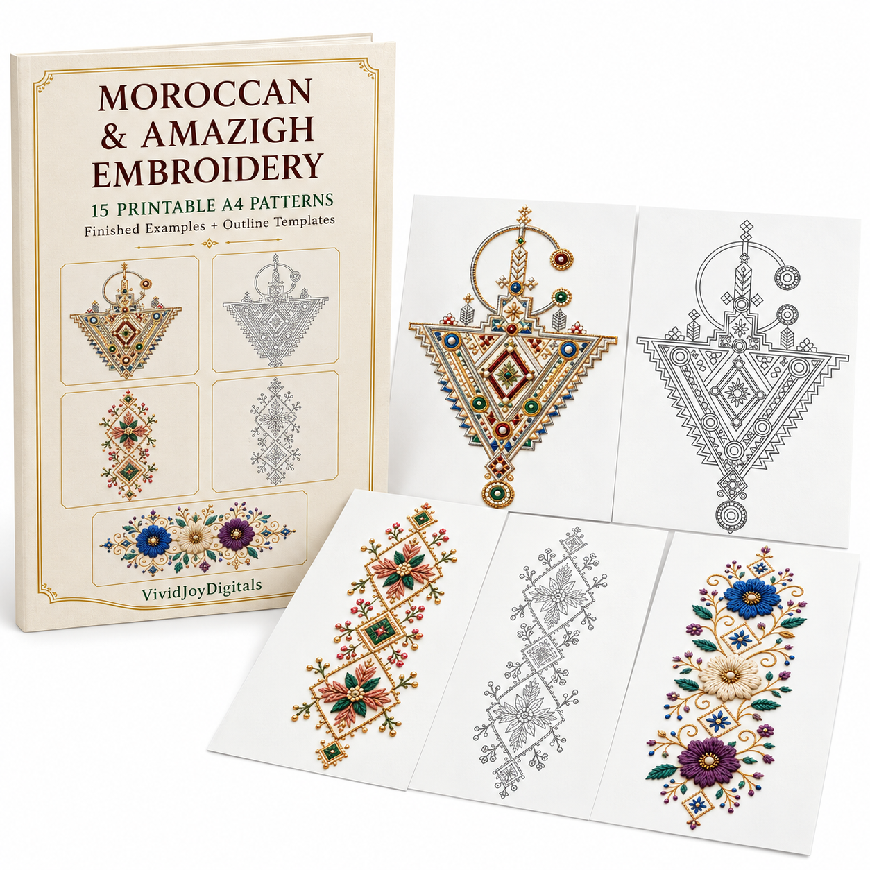 Amazigh Embroidery Patterns Printable Download with Finished Examples PDF