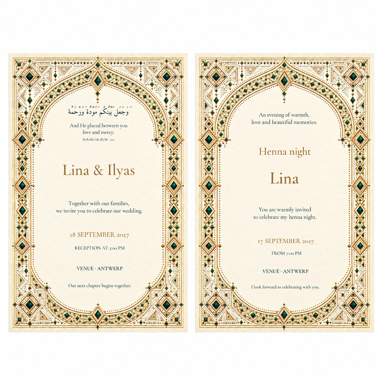 Amazigh Emerald Wedding Henna Night Invitation Canva Digital Download Collection