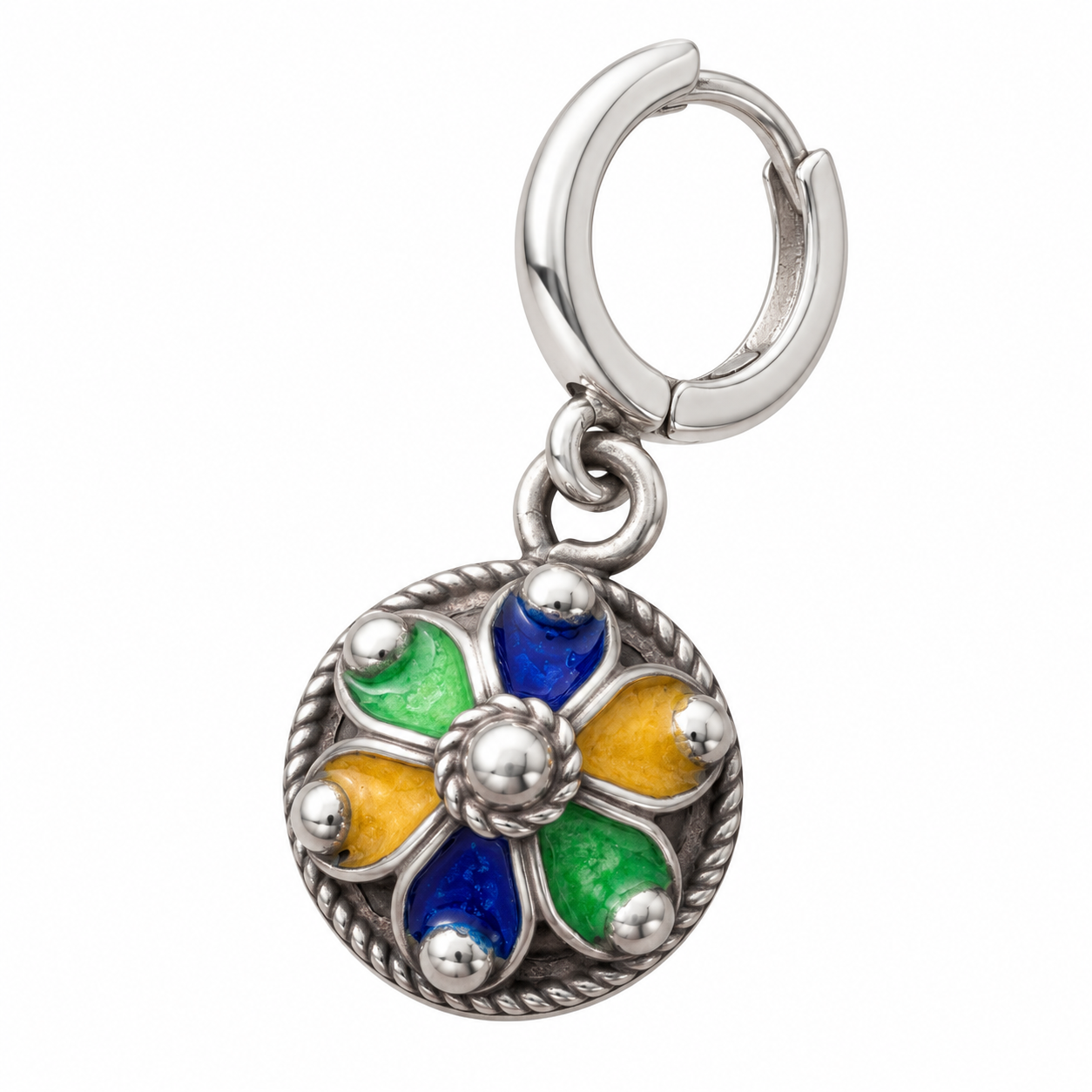 Amazigh Enamel Huggie Single Earring with Vintage Charm Sterling Hoop