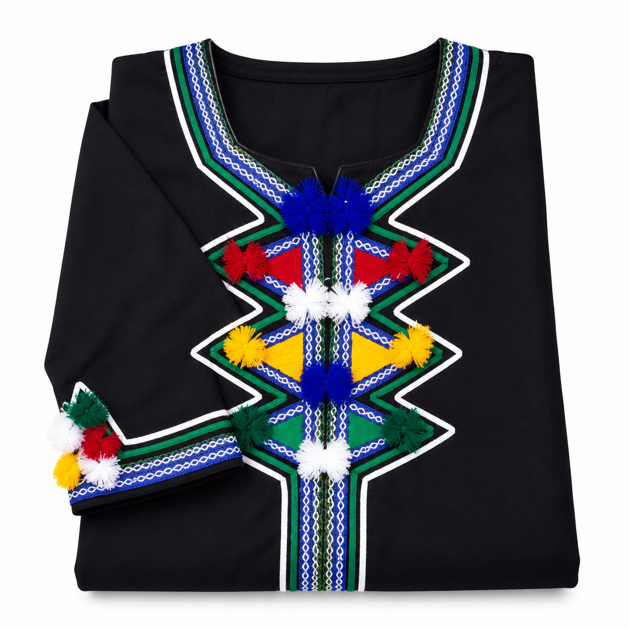 Amazigh Girls Traditional Kaftan Dress with Colorful Embroidery for Kids