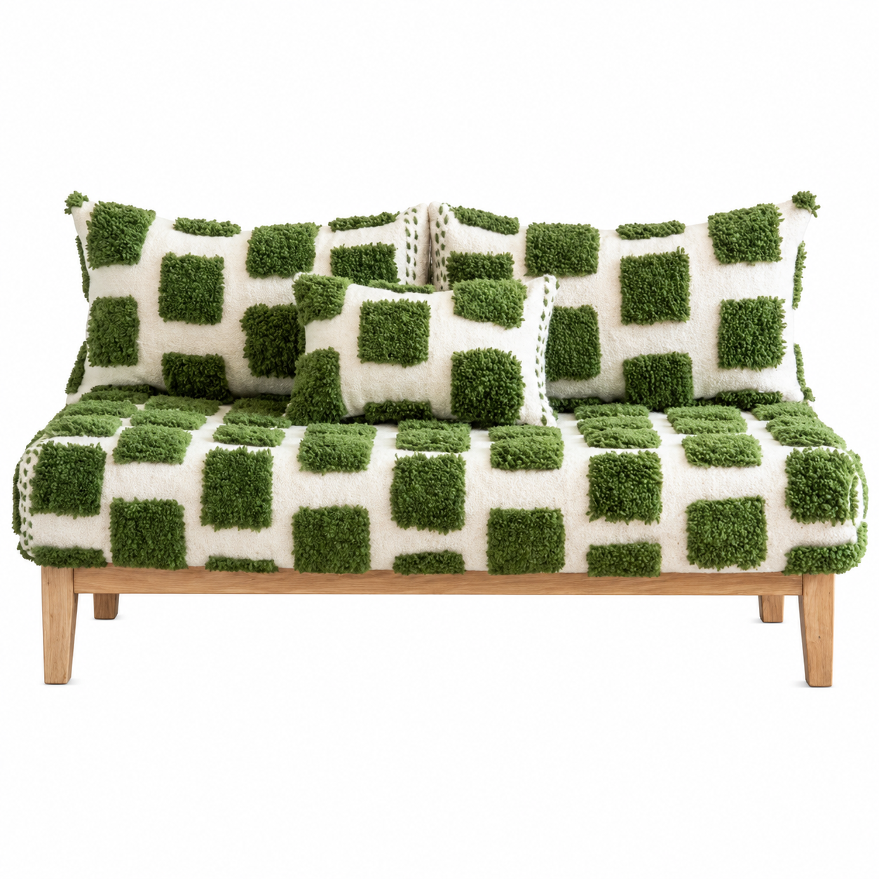 Amazigh Green Checkerboard Plush Arabic Majlis Floor Seating Pouf