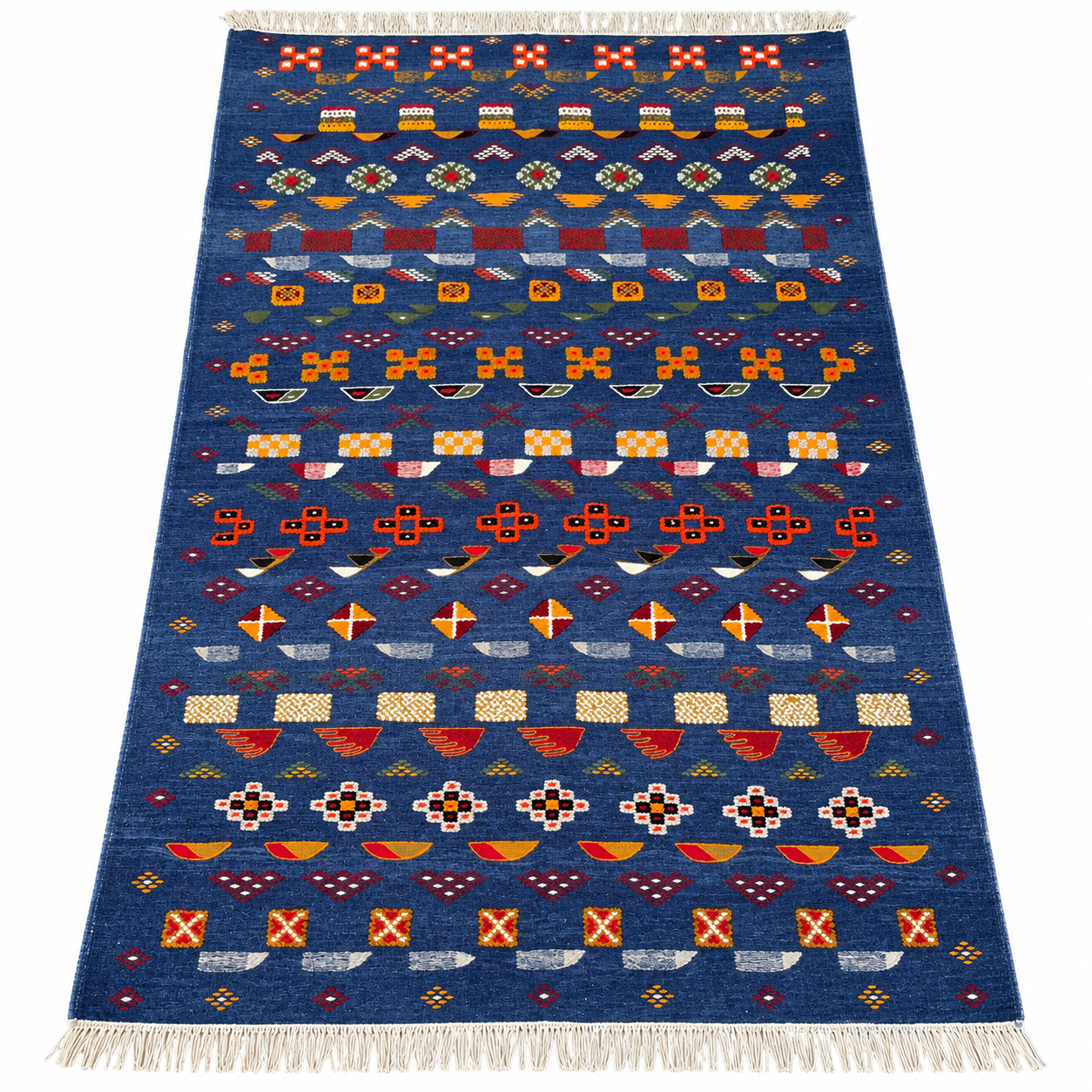 Amazigh Hanbel Handwoven Colorful Wool Tribal Rug with Tassels
