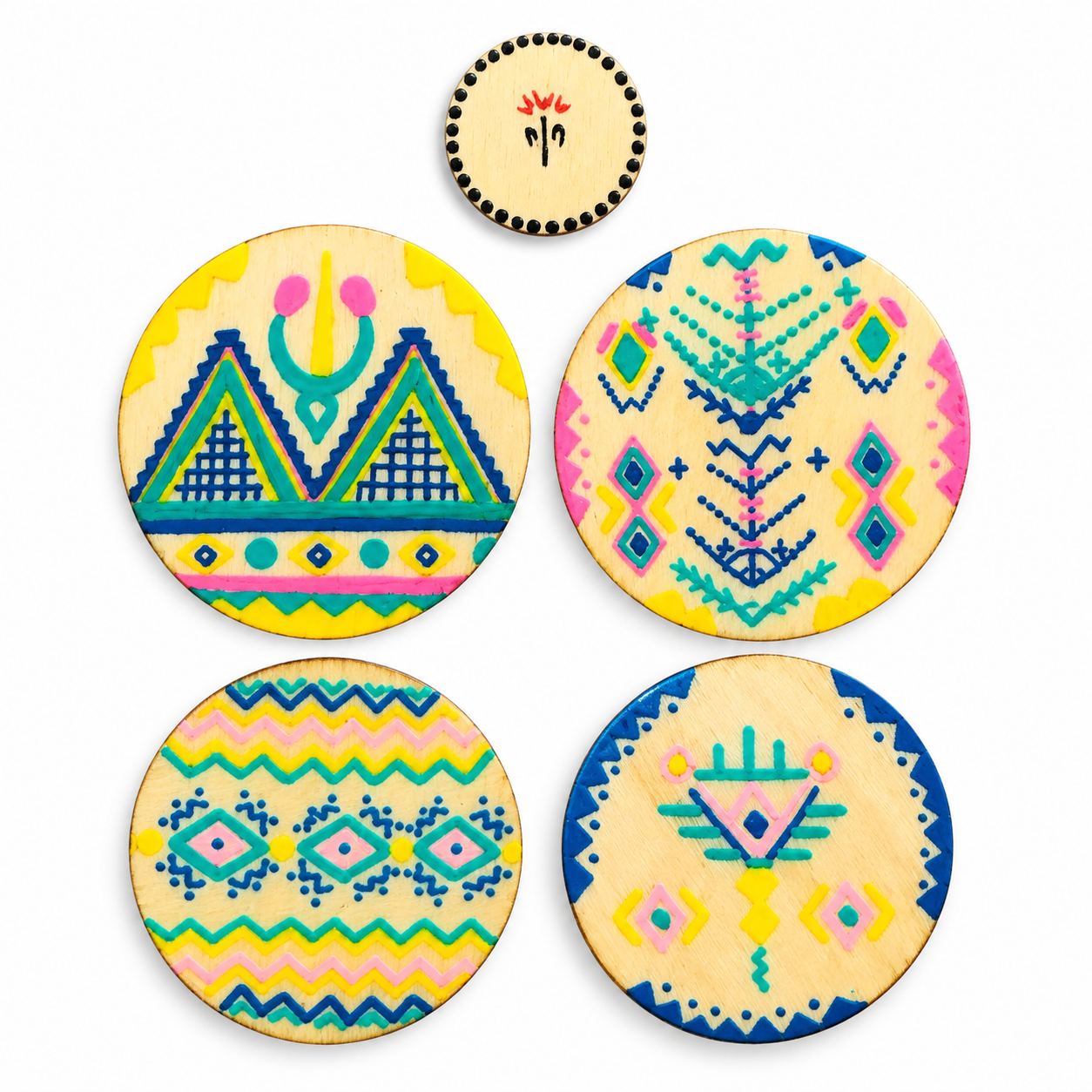 Amazigh Hand Painted Wooden Magnets Wall Art Set of Four
