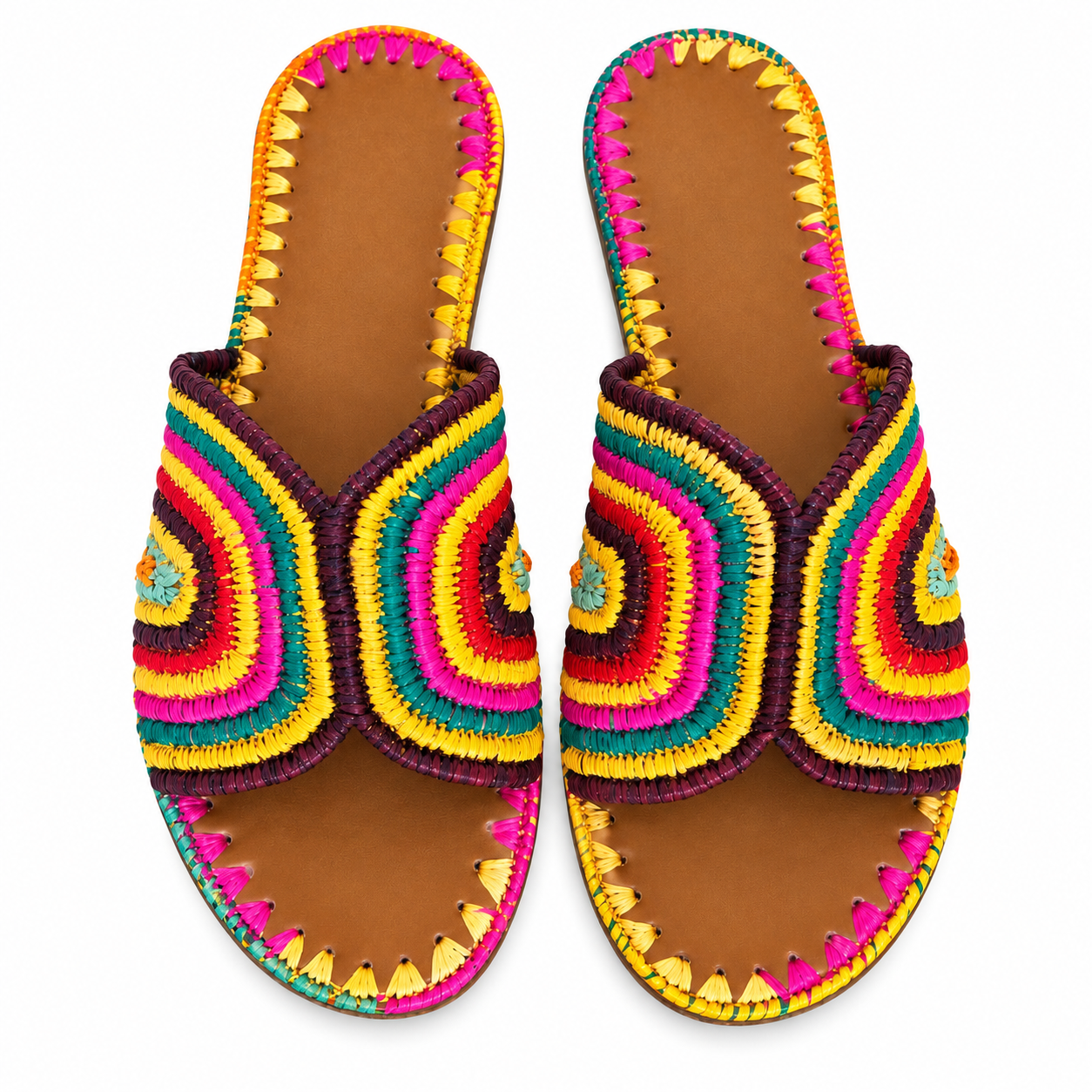 Amazigh Handmade Raffia Sandals Colorful Boho Leather Sole Shoes
