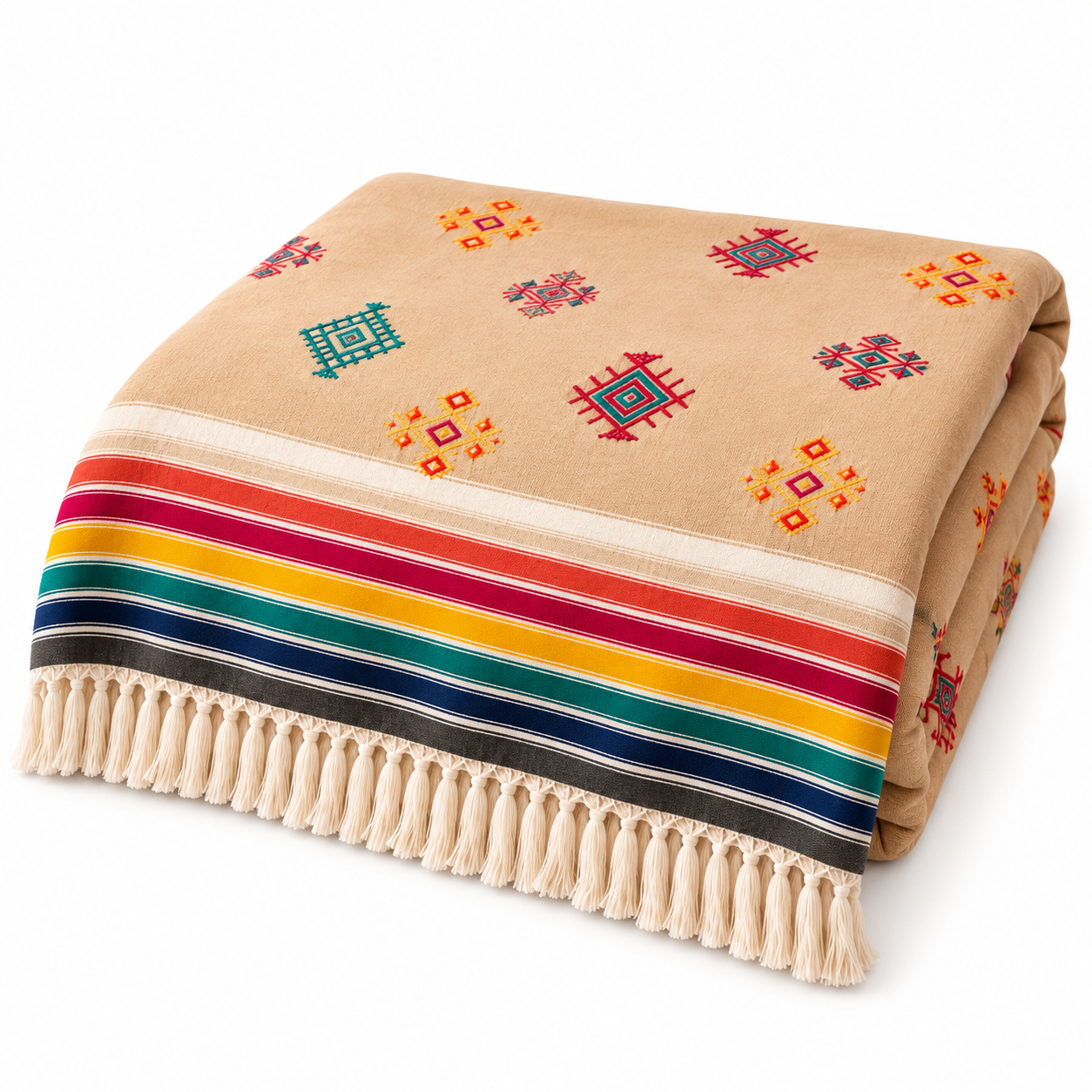Amazigh Handwoven Embroidered Bedspread Coverlet Blanket Berber Textile Design