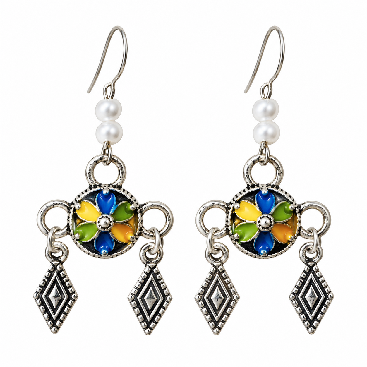 Amazigh Kabyle Inspiration Berbères Earrings with Colorful Motifs and Charms