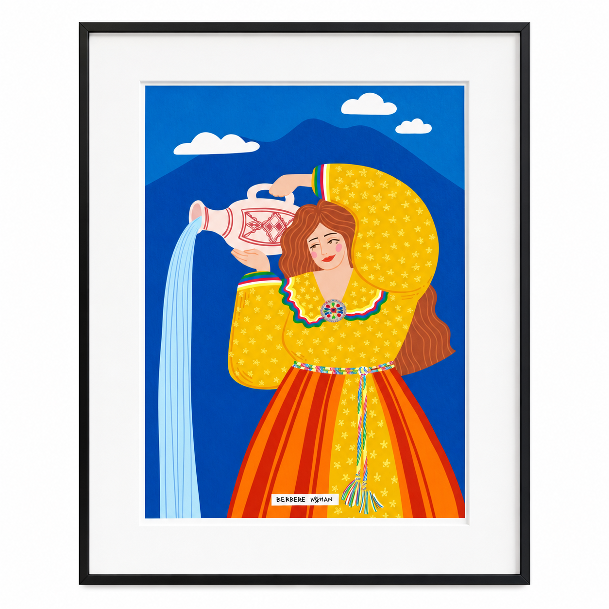Amazigh Kabyle Woman Water Jug Art Poster Illustration