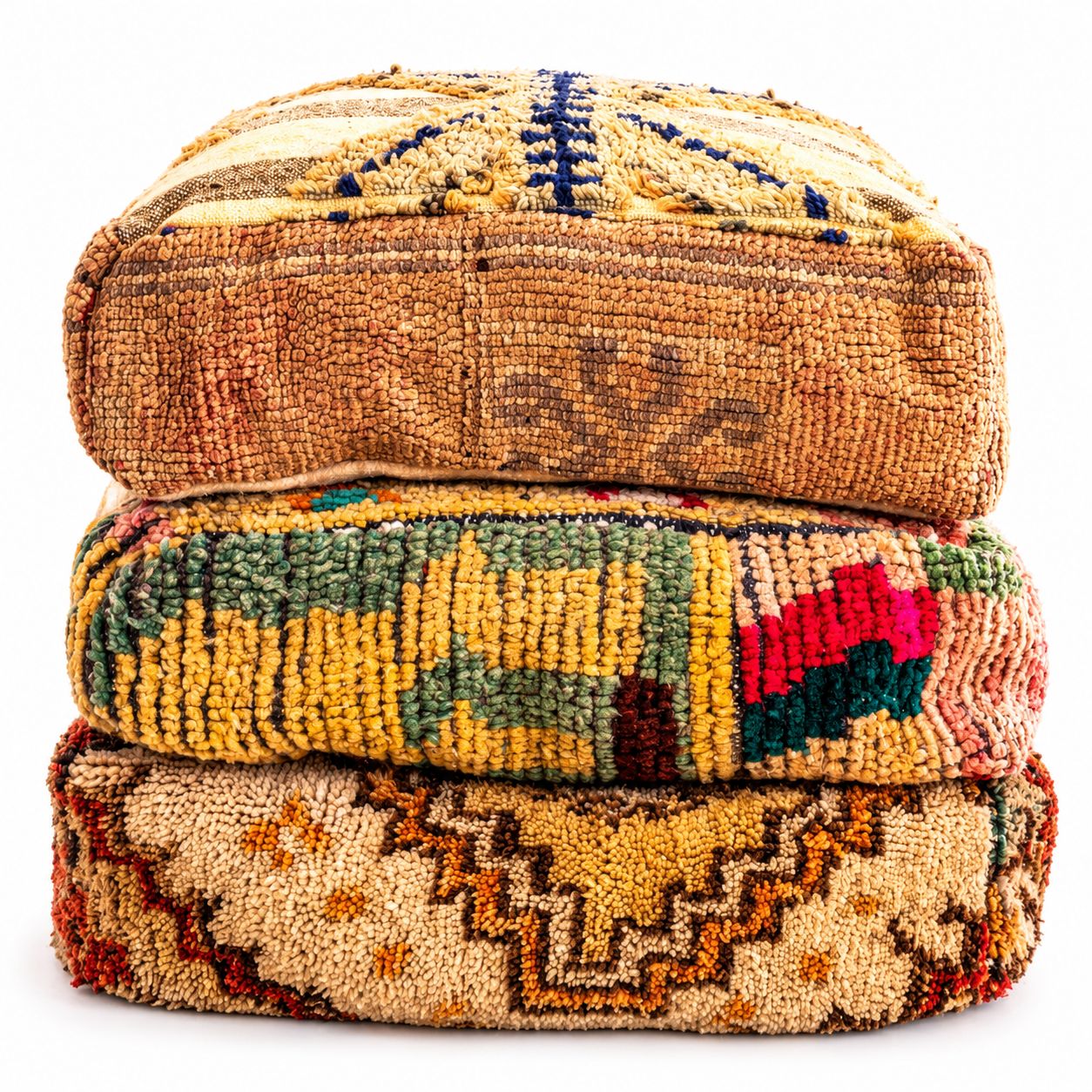 Amazigh Kilim Pouf Up-cycled Wool Floor Decor Piece