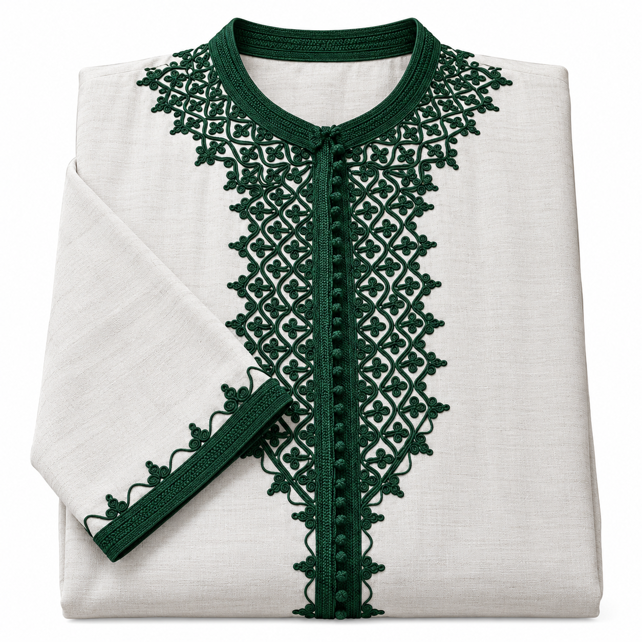 Amazigh Loulan Tunic with Elegant Beige Embroidery for Men