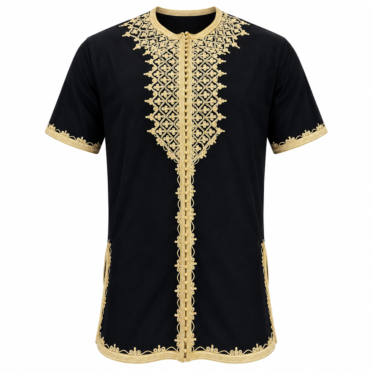 Amazigh Men’s Loulan Tunic Beige Black Embroidery Traditional Style
