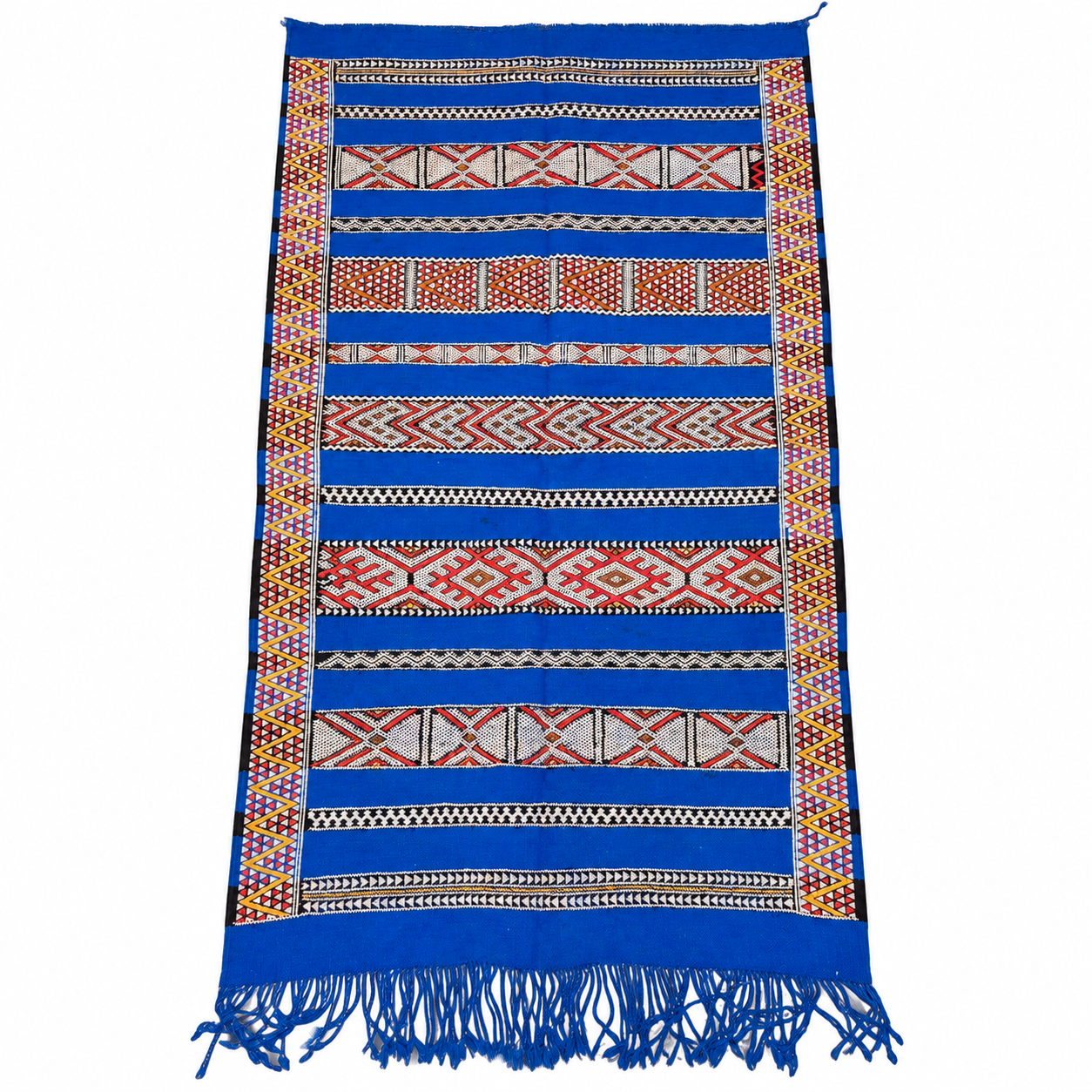 Amazigh Middle Atlas Vintage Blue Kilim Rug with Symbolic Designs
