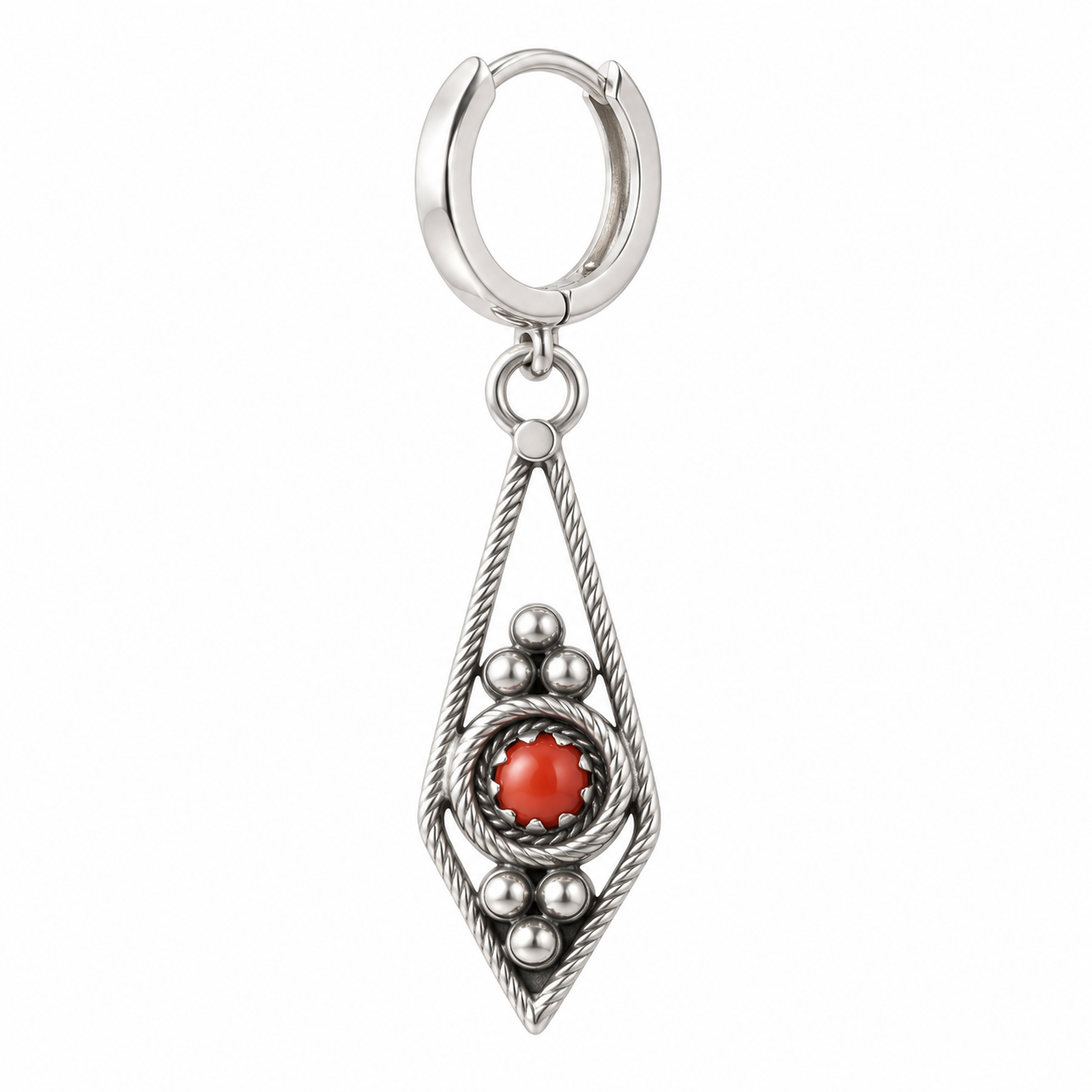 Amazigh Navette Huggie Charm Sterling Hoop Single Earrings