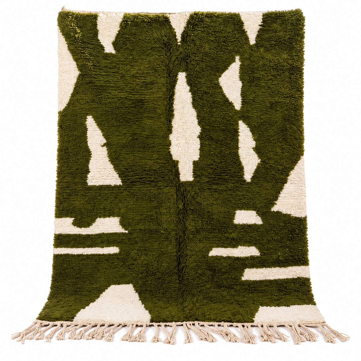 Amazigh Olive Abstract Modern Shag Berber Wool Rug Custom Size