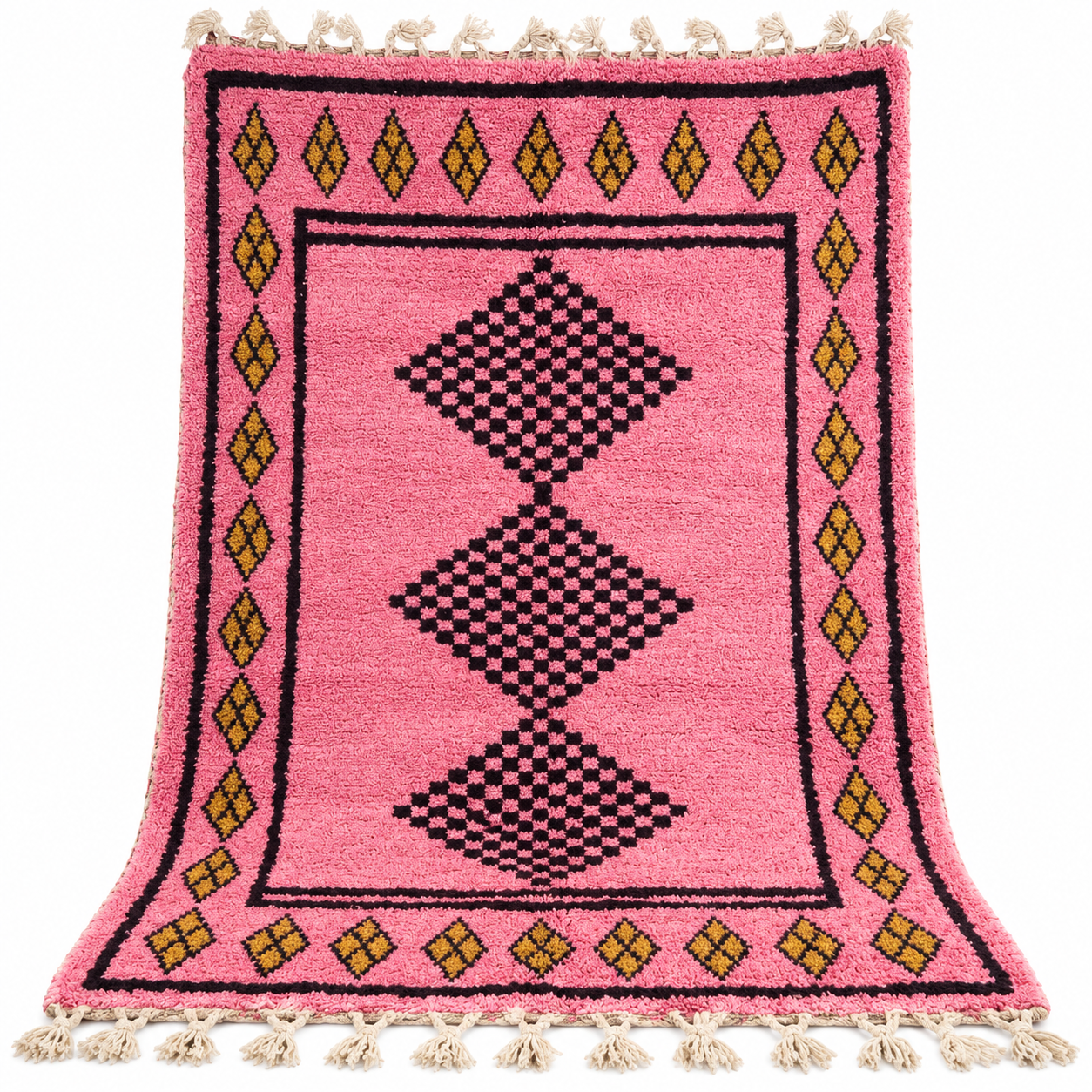 Amazigh Pink Round Wool Rug Berber Tribal Boho Carpet