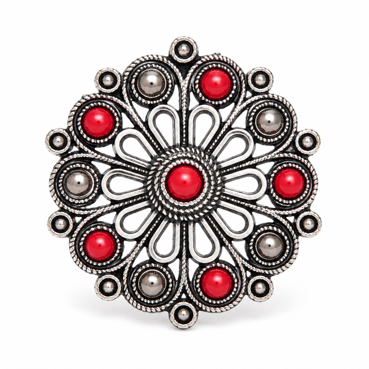 Amazigh Red Stone Silver Filigree Statement Vintage Ring