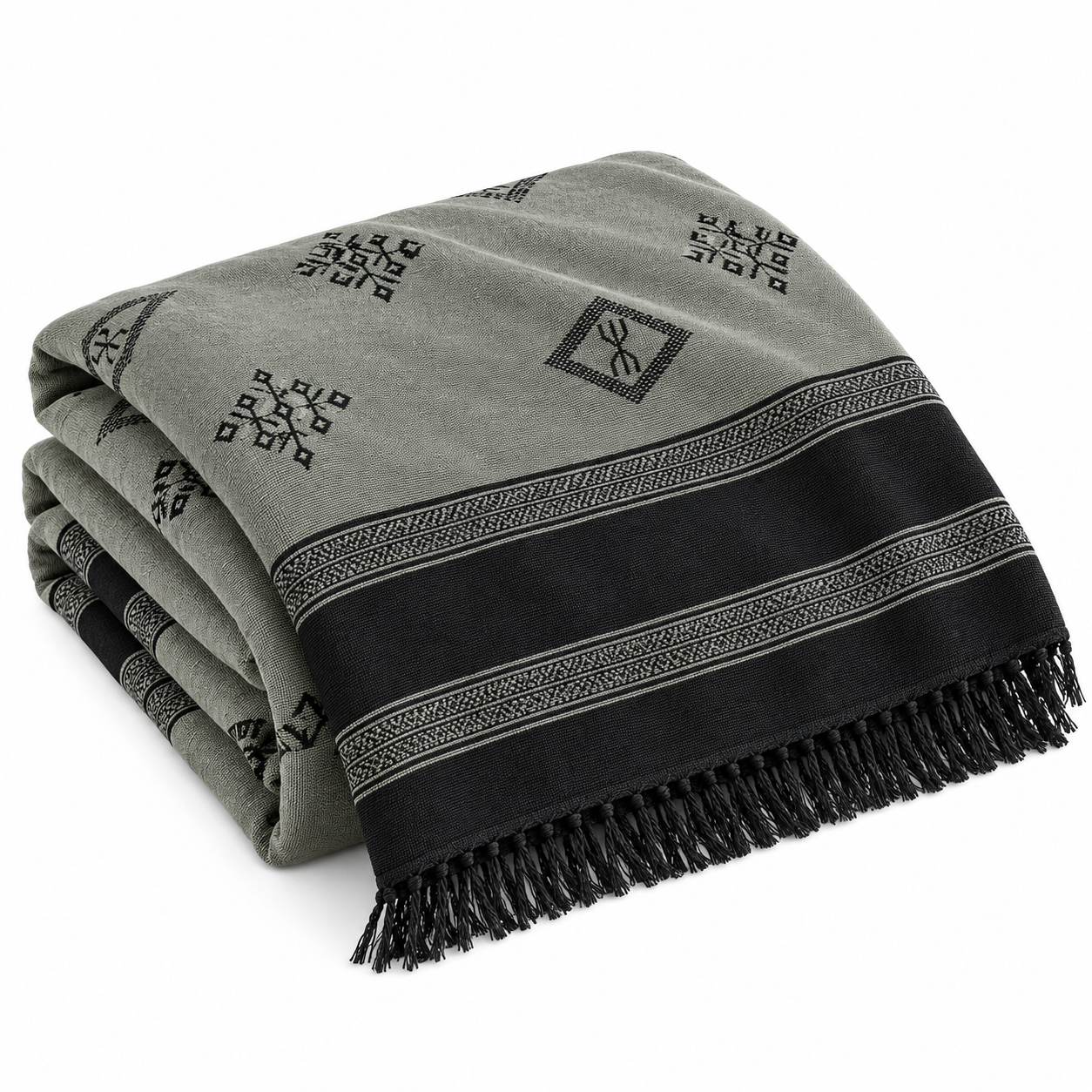 Amazigh Sage Gray Handwoven Cotton Blanket Bedspread Custom Size
