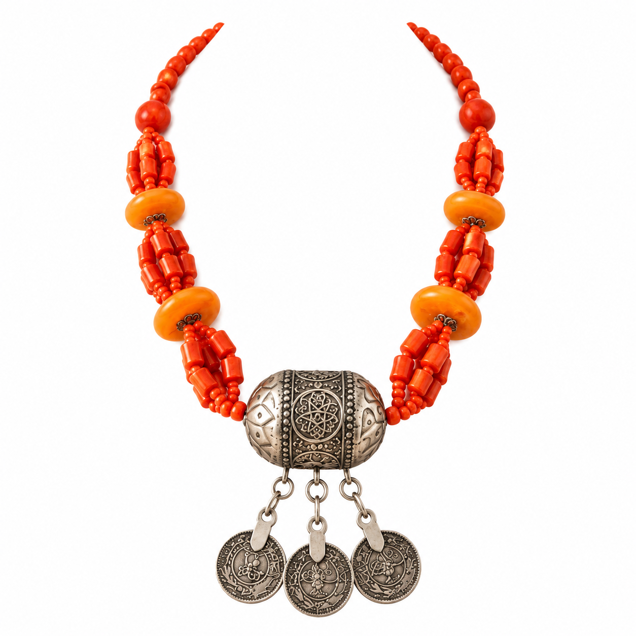 Amazigh Saharan Timeless Heritage Necklace with Coral Beads