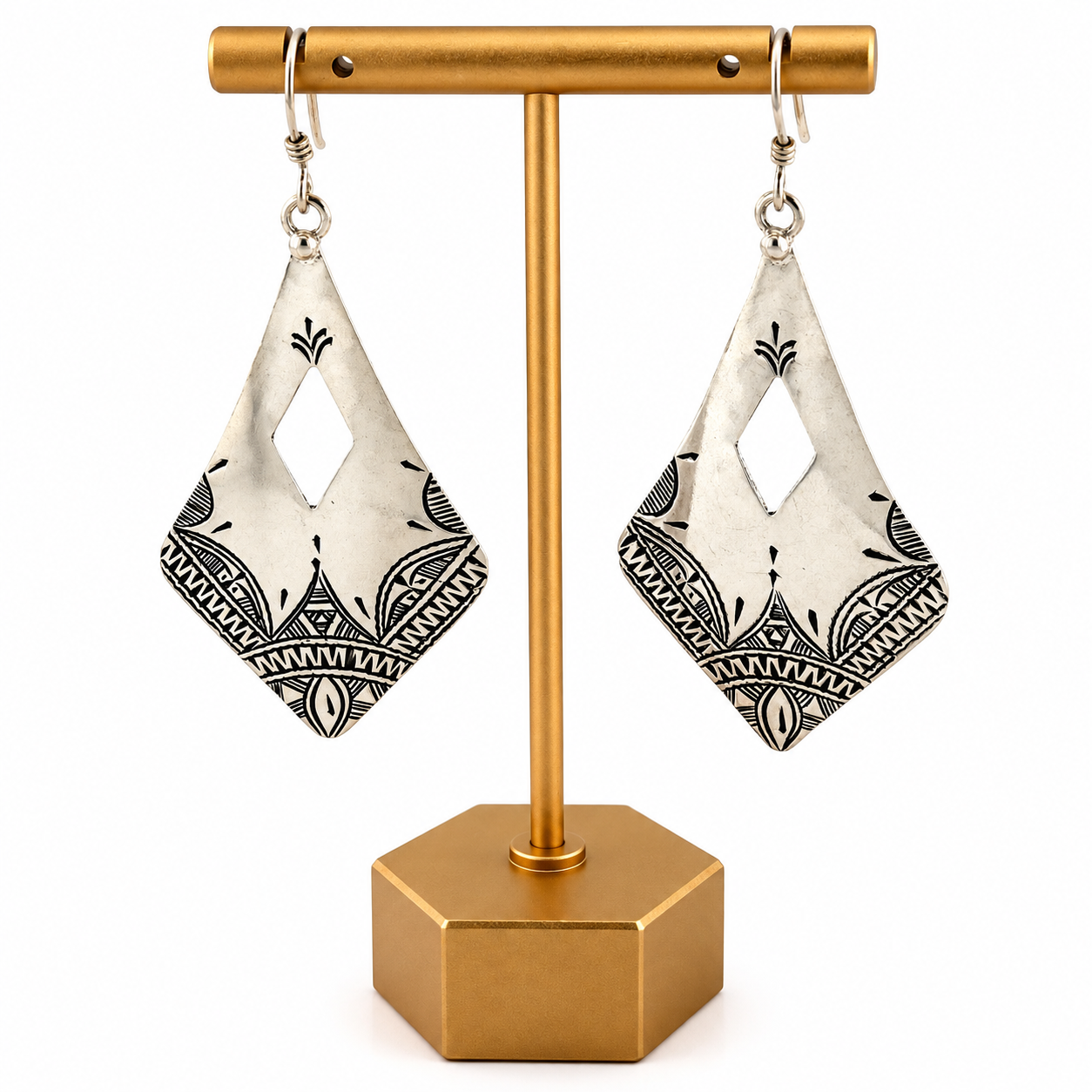 Amazigh Silver Earrings Hand Etched Traditional Heritage Design