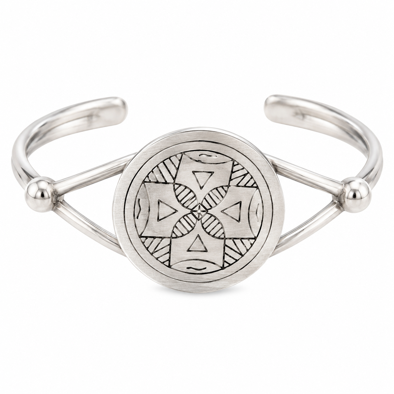 Amazigh Sterling Silver Cuff Bracelet with Berber Geometric Engraving