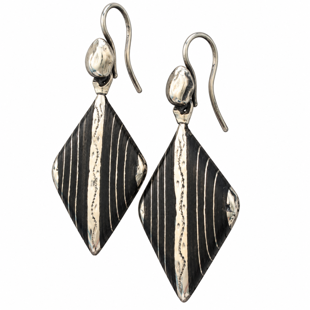 Amazigh Stunning Tuareg Ebony Silver Earrings with Geometric Designs