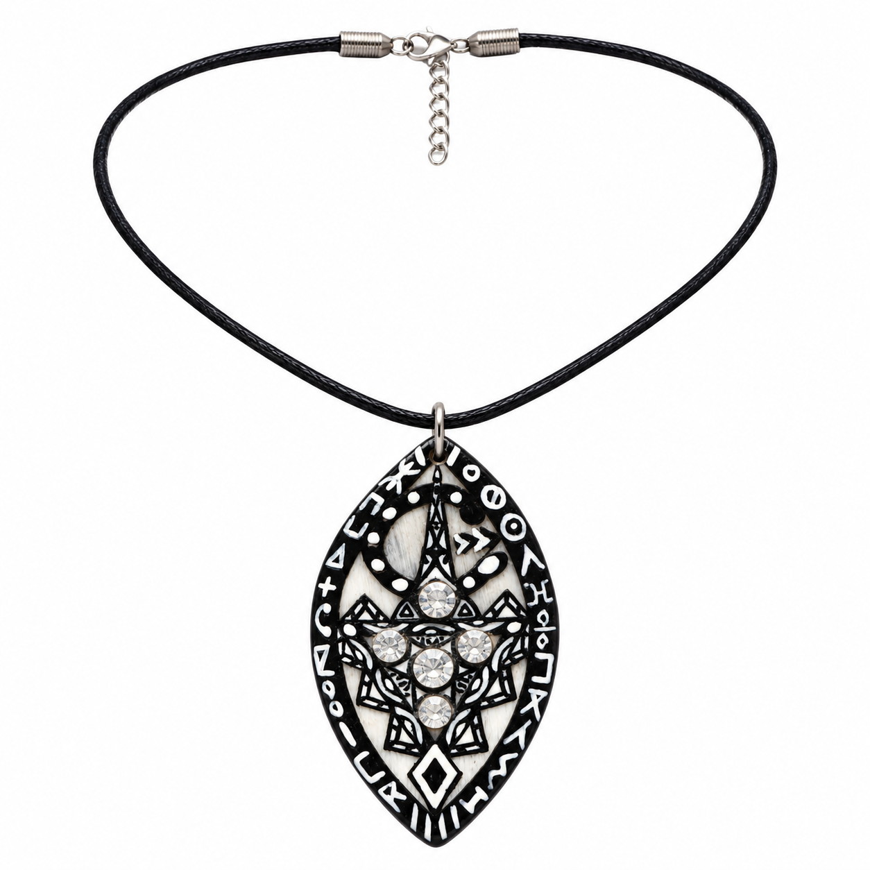 Amazigh Sustainable Ox Horn Pendant Necklace with Geometric Carving Design