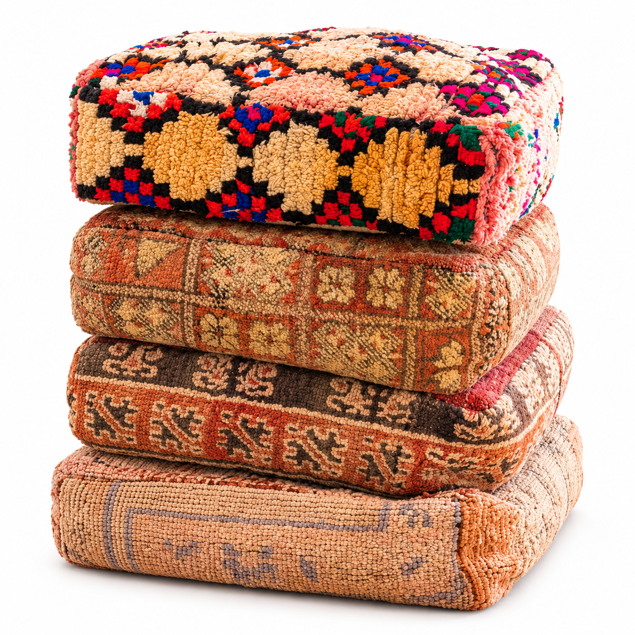 Amazigh Tamort Up-cycled Kilim Pouf Floor Wool Decor