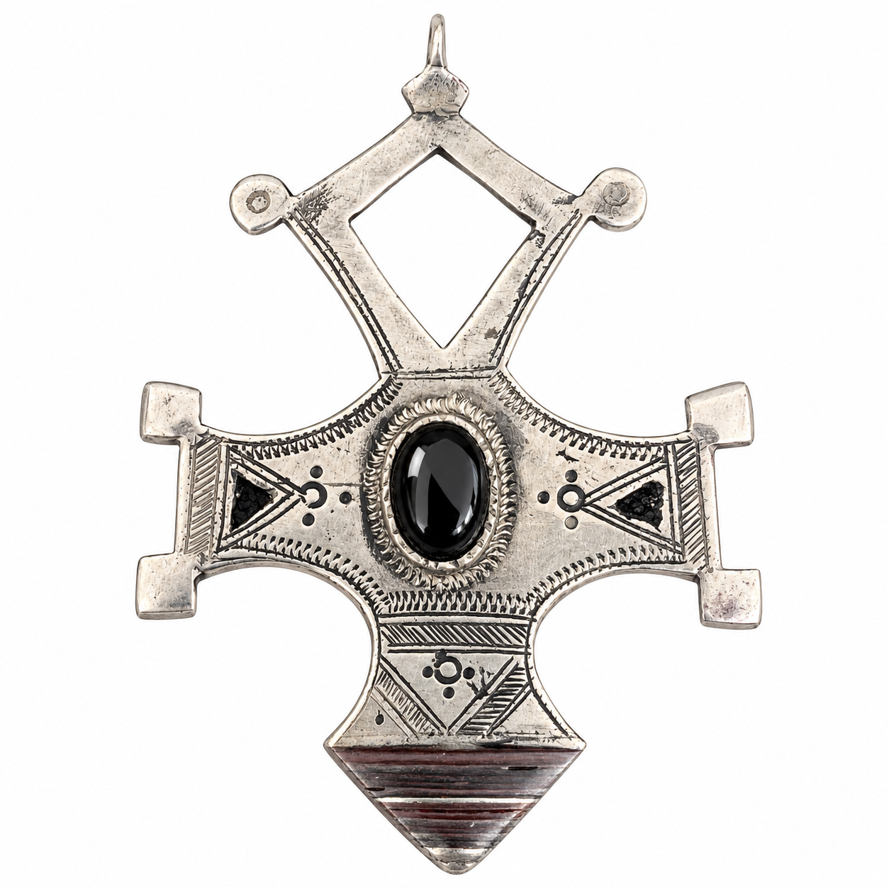 Amazigh Tanfouk Silver Onyx Necklace with Berber Filigree Pendant