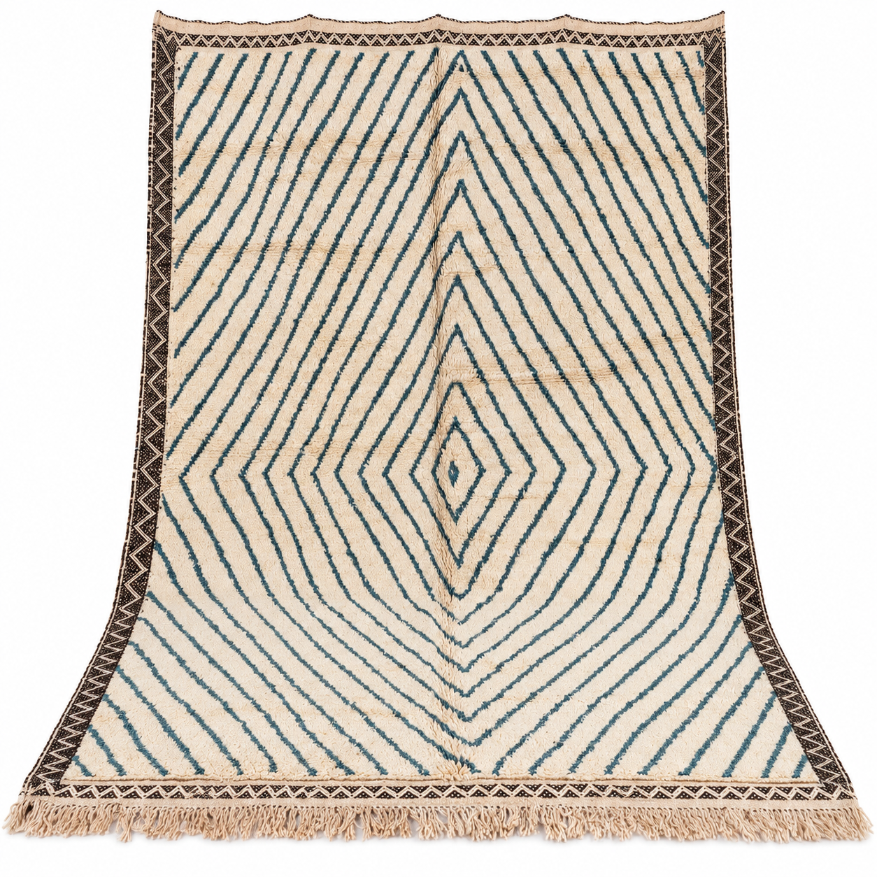 Amazigh Taznakht Berber Ivory Black Geometric Wool Rug