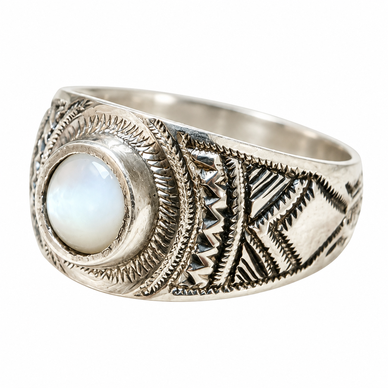 Amazigh Tuareg Chevalière Artisanat massif Silver Nacre Ring