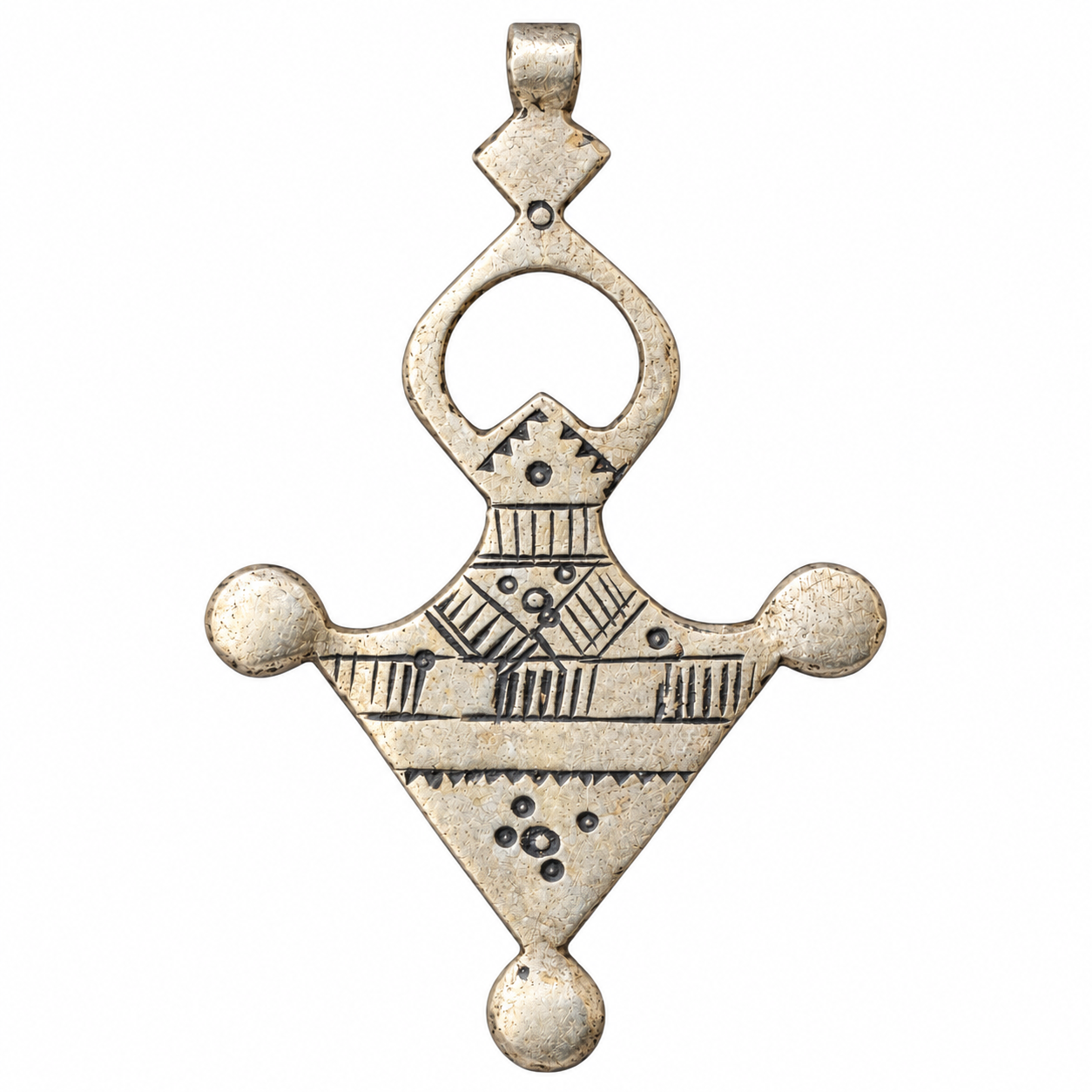 Amazigh Tuareg Southern Cross Pendant Engraved Silver Necklace Jewelry