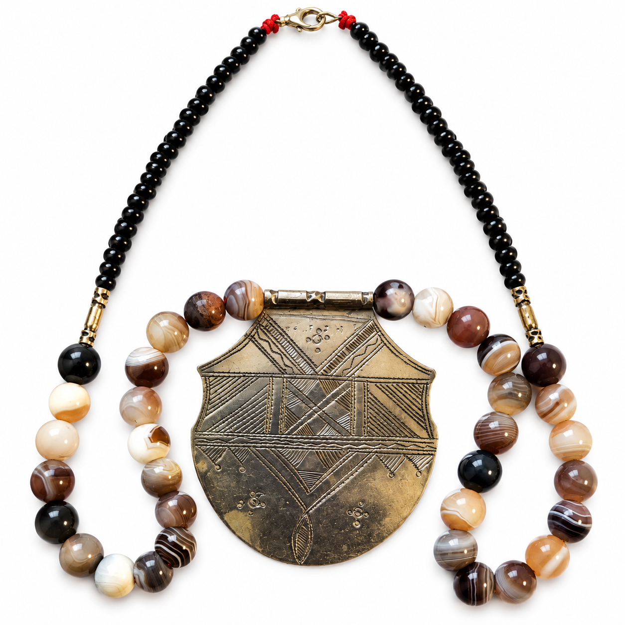 Amazigh Tuareg Vintage Beaded Necklace with Agate Onyx Pendant