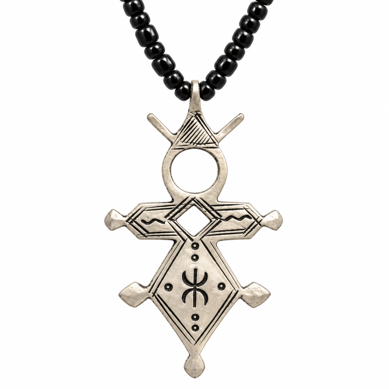 Amazigh Tuareg Yaz Symbol Beaded Necklace with Tribal Pendant