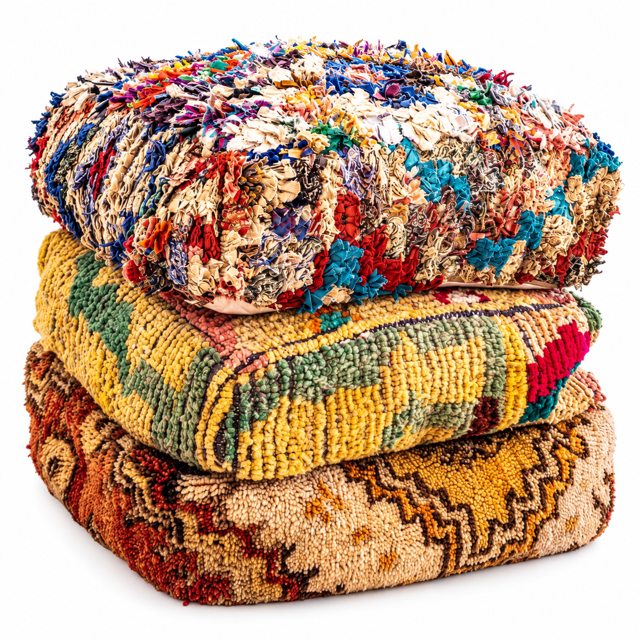 Amazigh Up-cycled Vintage Kilim Zaouj Pouf Floor Decor