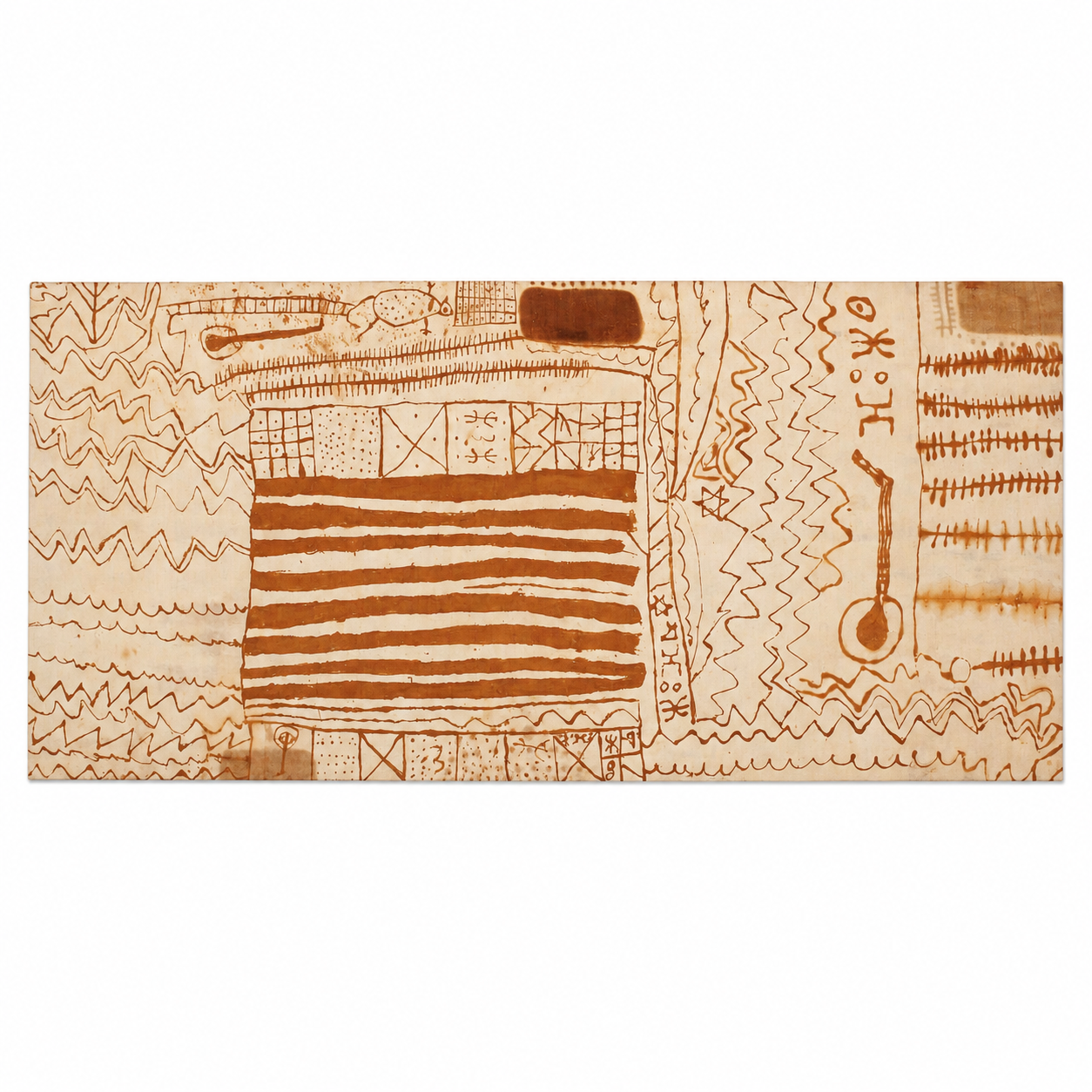Amazigh Vintage Henna Mounted Chassis Textile Wall Art