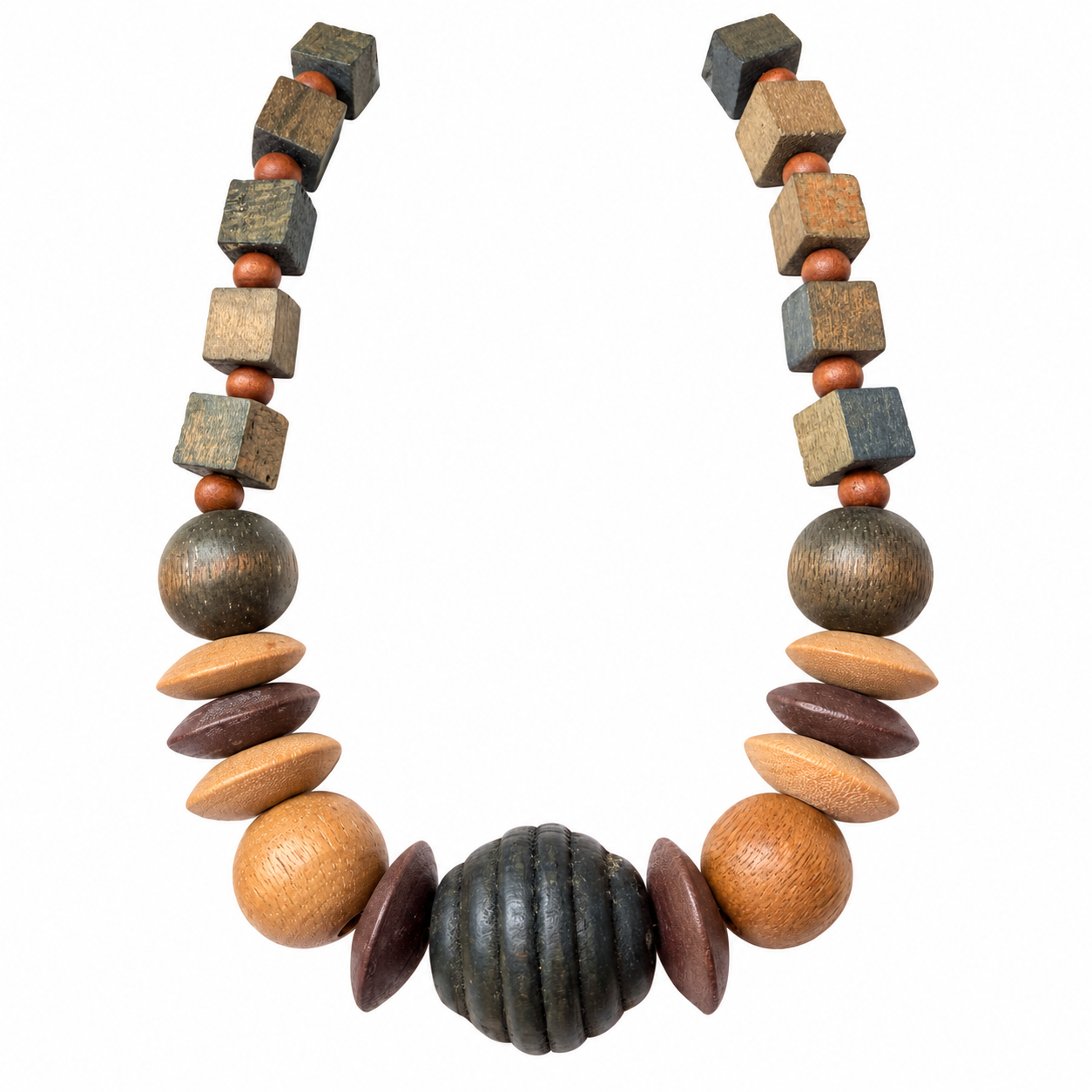 Amazigh Vintage Wooden Beaded Necklace with Bohemian Craft Style