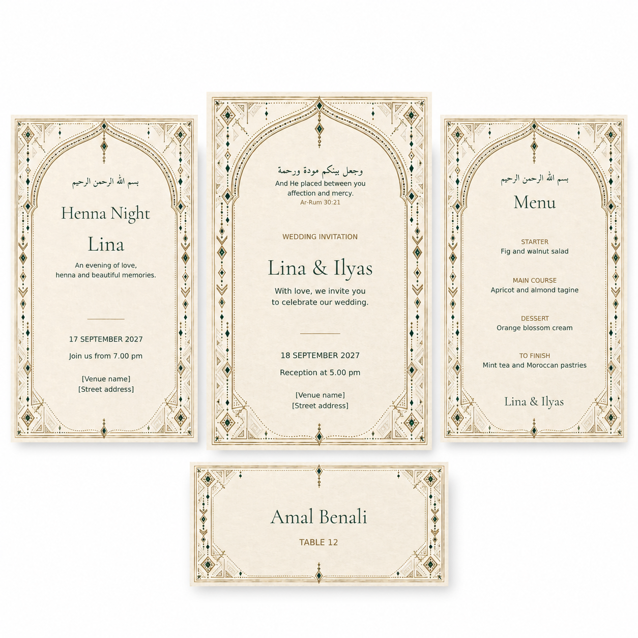 Amazigh Wedding Invitation Henna Editable Canva rendering of its Digital Download