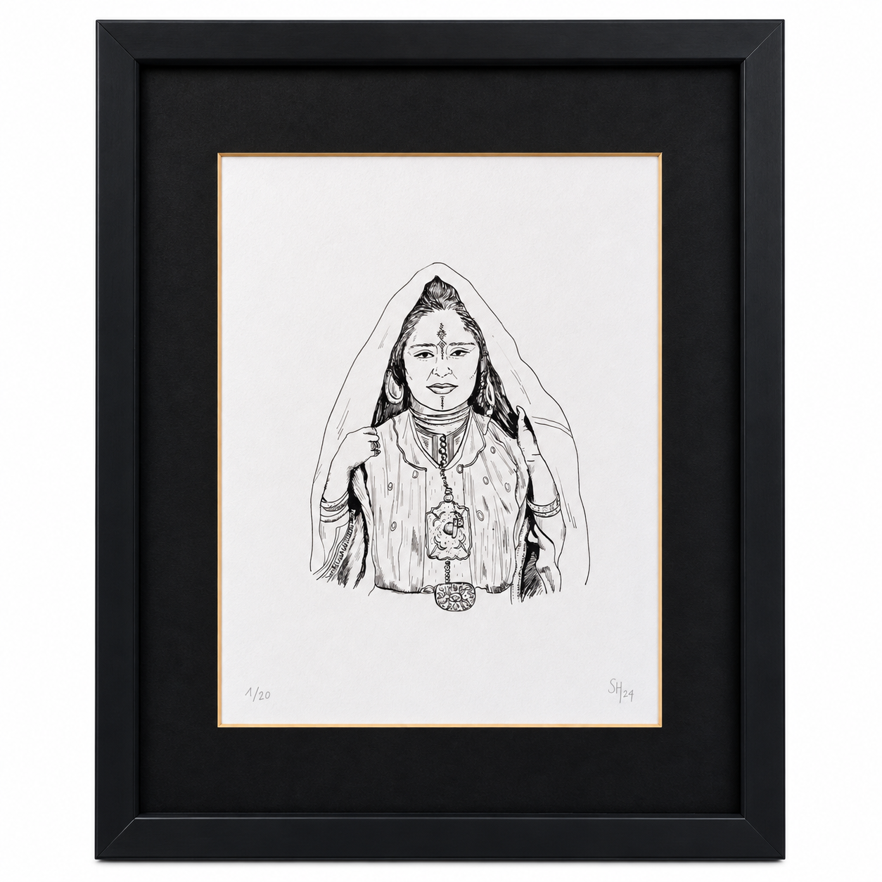 Amazigh Woman Ink Illustration Original Artwork Unique Portrait