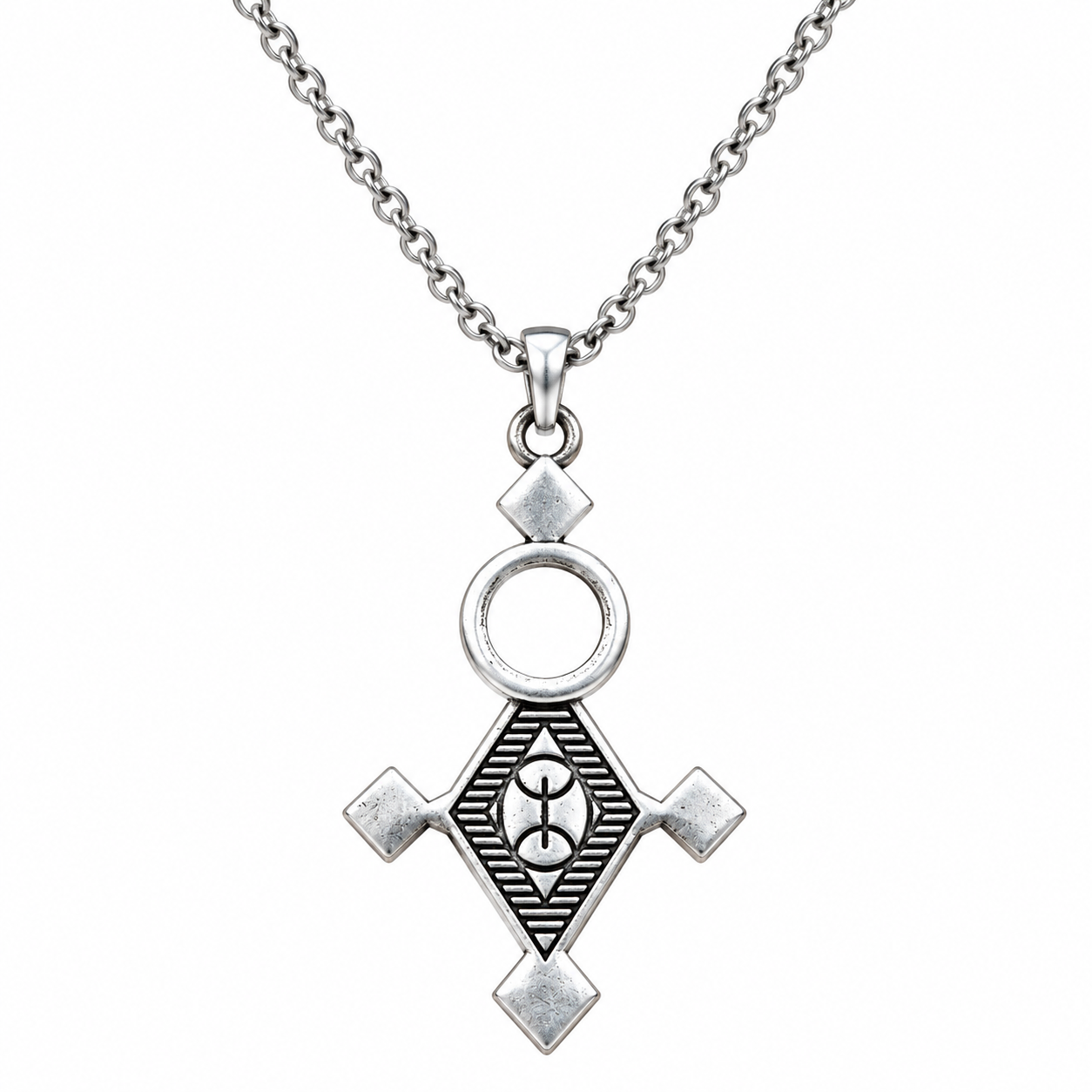 Amazigh Yaz Berber Necklace with Silver Tone Pendant and Chain