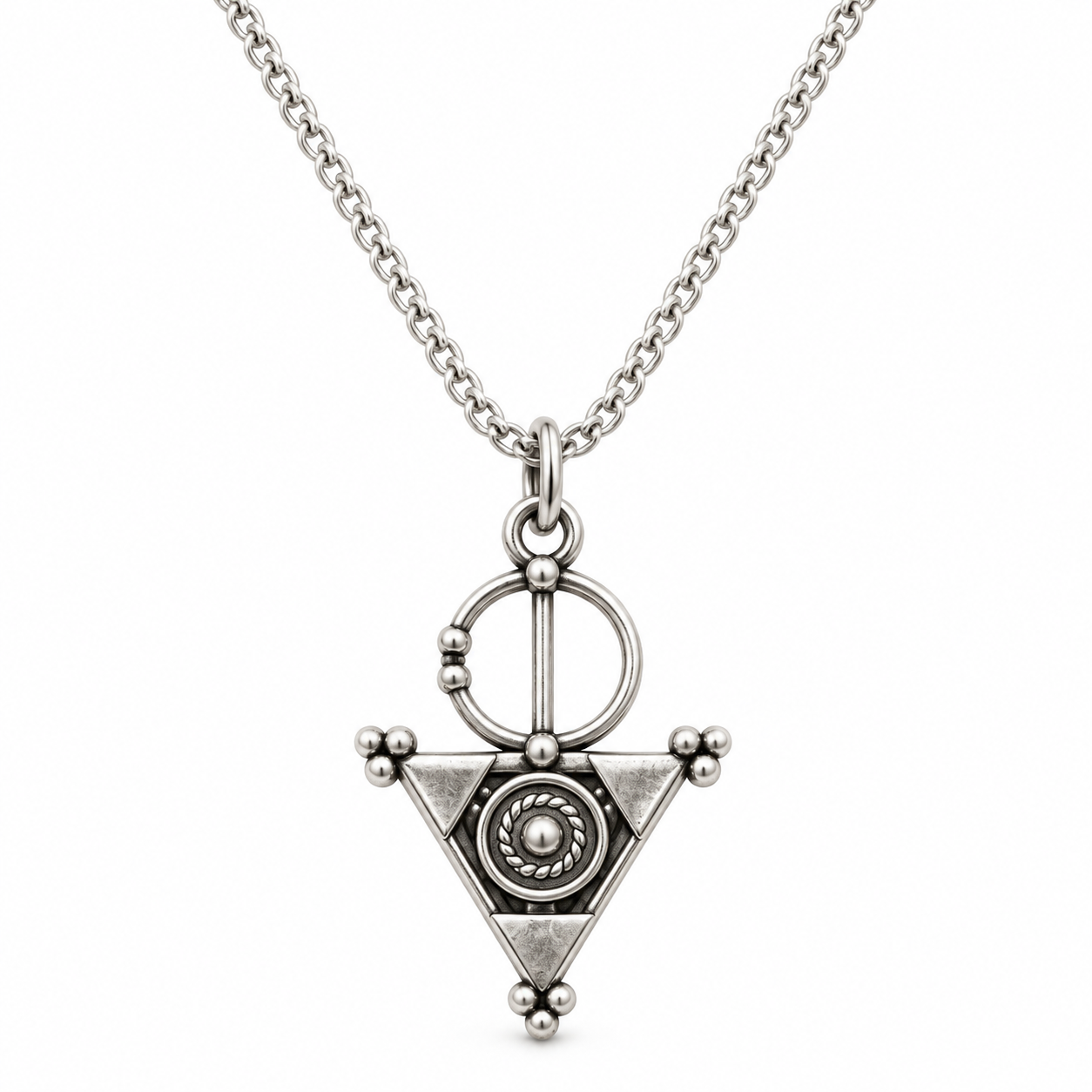 Amazigh Yaz Symbol Sterling Silver Berber Fibula Pendant Necklace
