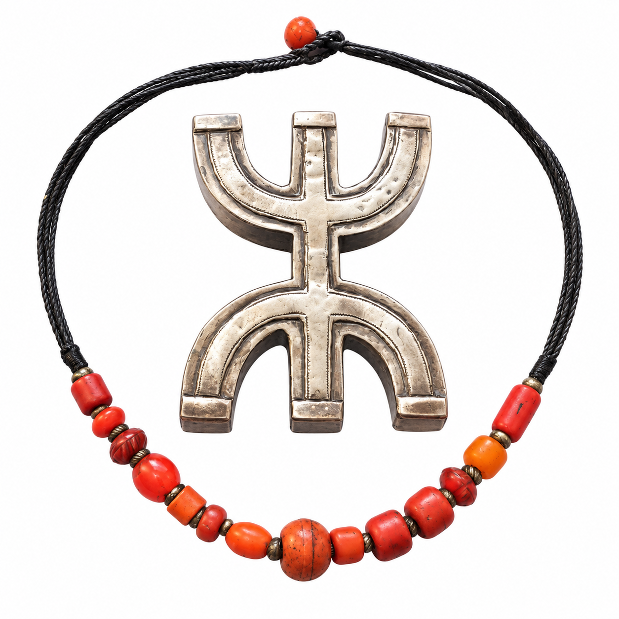 Antique Amazigh Berber African Trade Beads Necklace With Tuareg Cord