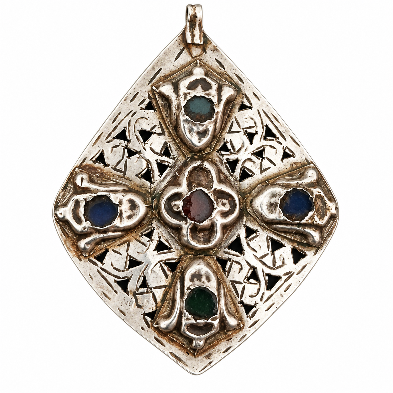 Antique Berber Khamsa Silver Pendant Necklace Handmade Jewelry