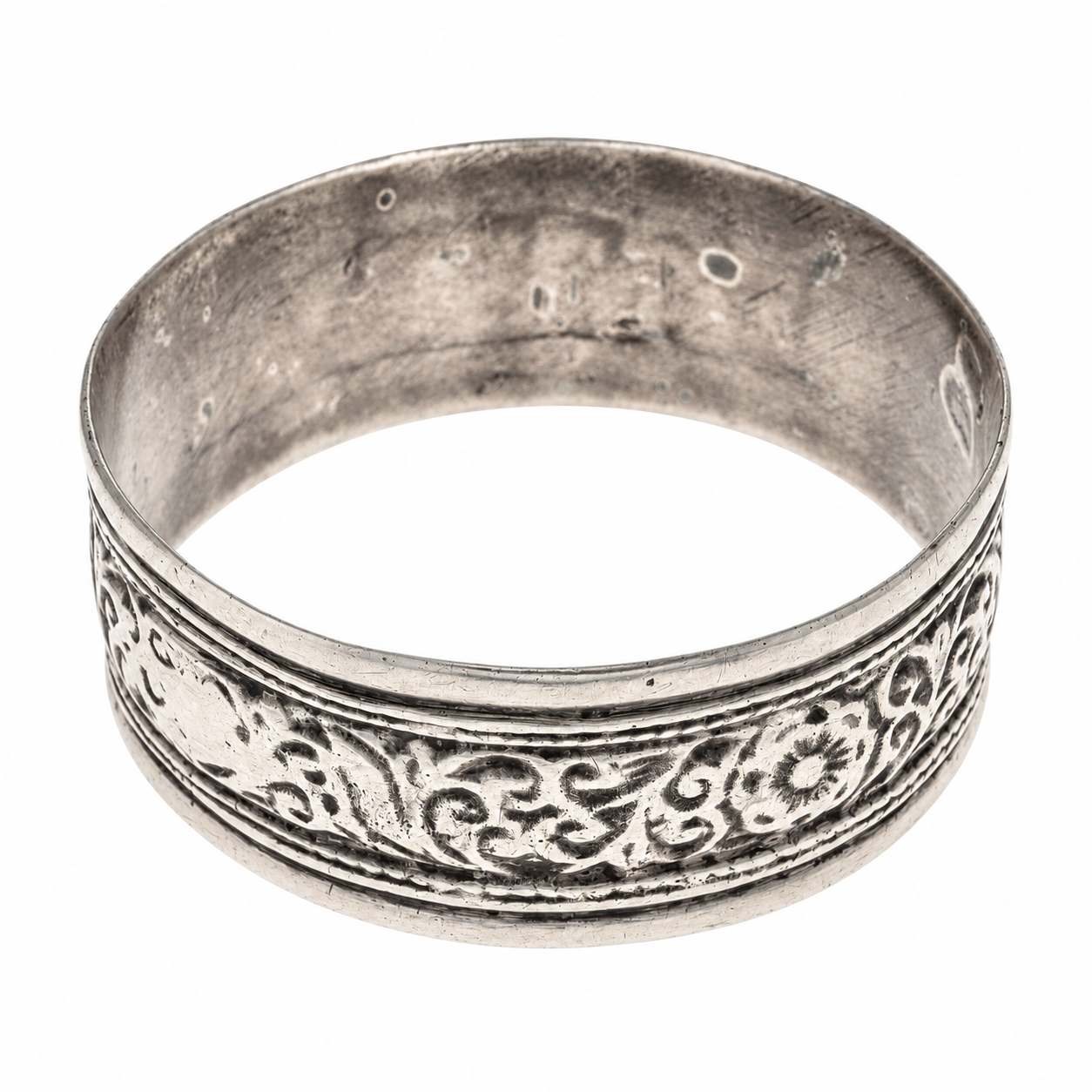 Antique Berber Silver Bracelet with Atlas Vegetal Engraved Motifs