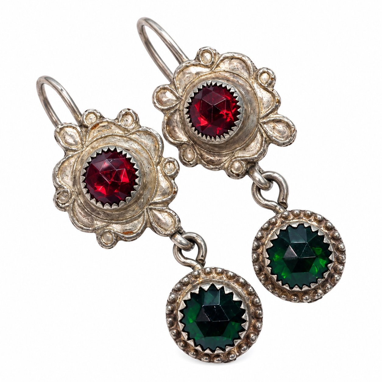 Antique Berber Silver Earrings with Glass Amazigh Jewelry Design