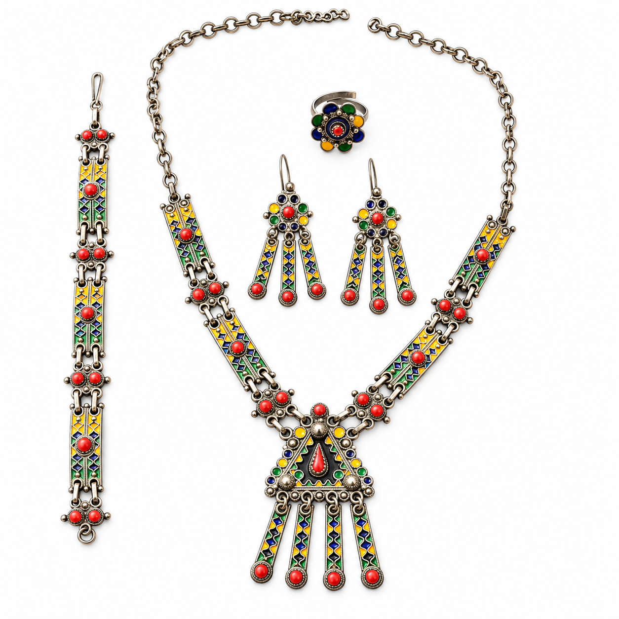Antique Berber Tuareg Jewelry Set with Necklace Earrings Bracelet Ring