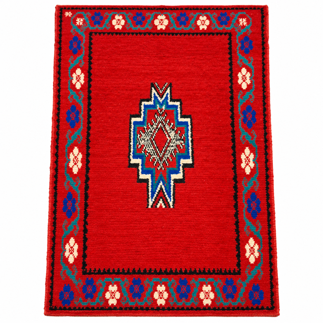 Authentic Berber Azilal Vintage Wool Rug with Red Geometric Design
