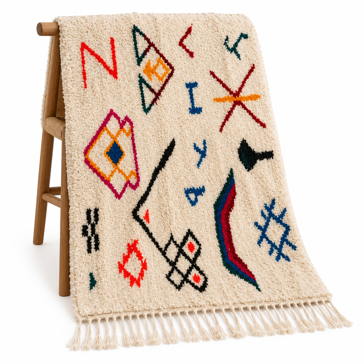Azilal Berber Amazighs Symboles Variés Fond Crème Rug Yamiriam