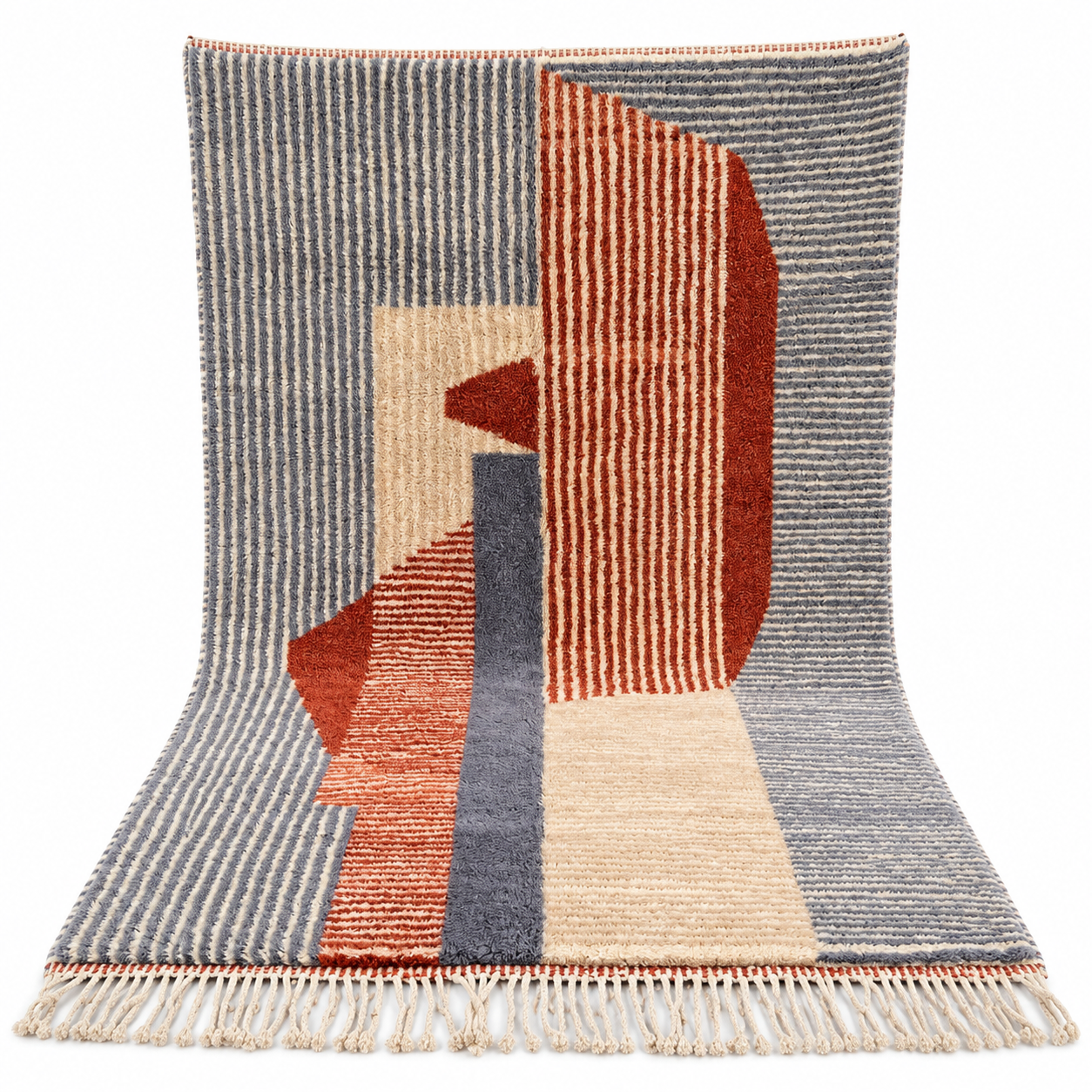 Berber Abstract Terracotta Gray Wool Rug Handmade Geometric Design