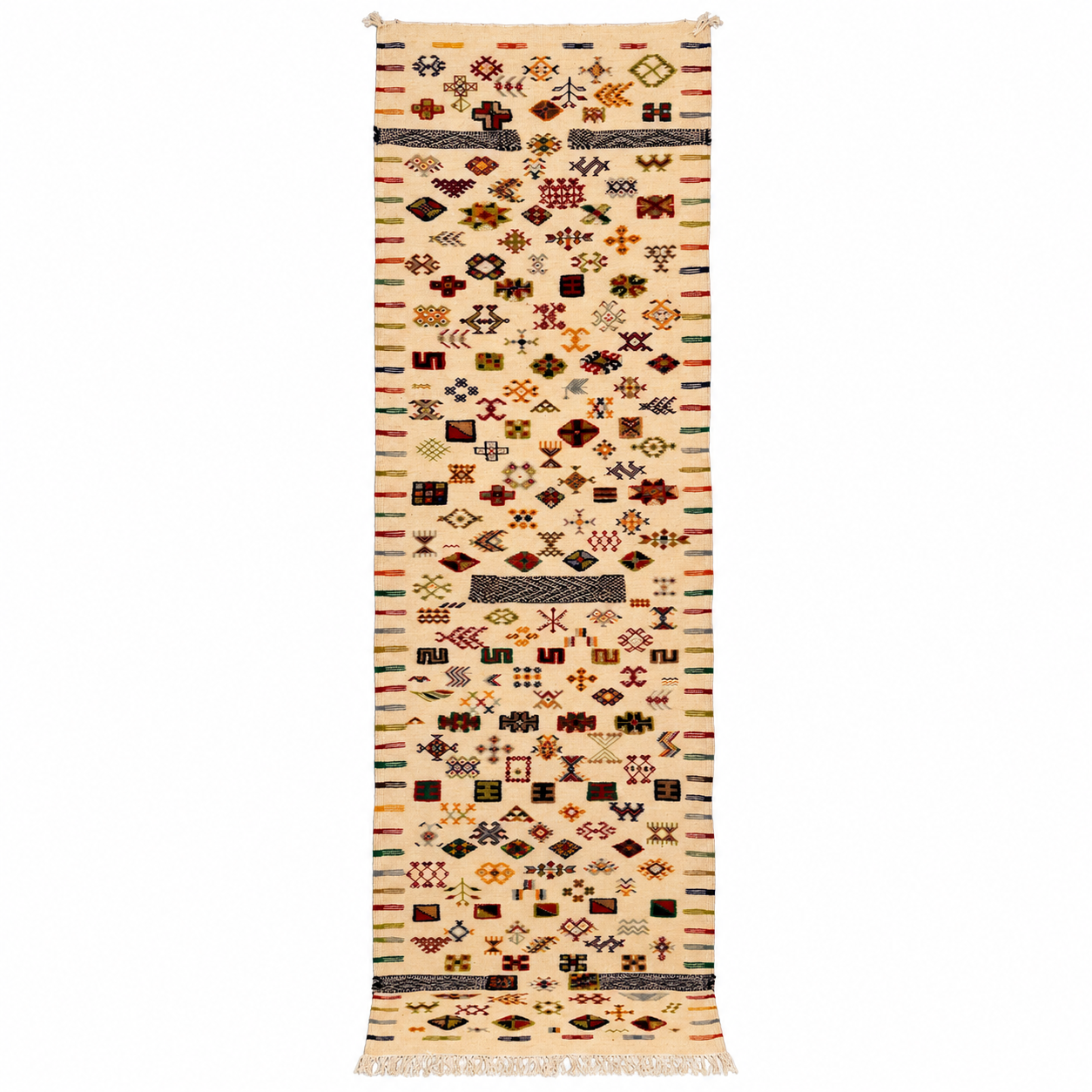 Berber Akhnif Kilim Wool Runner Rug Natural White Handmade
