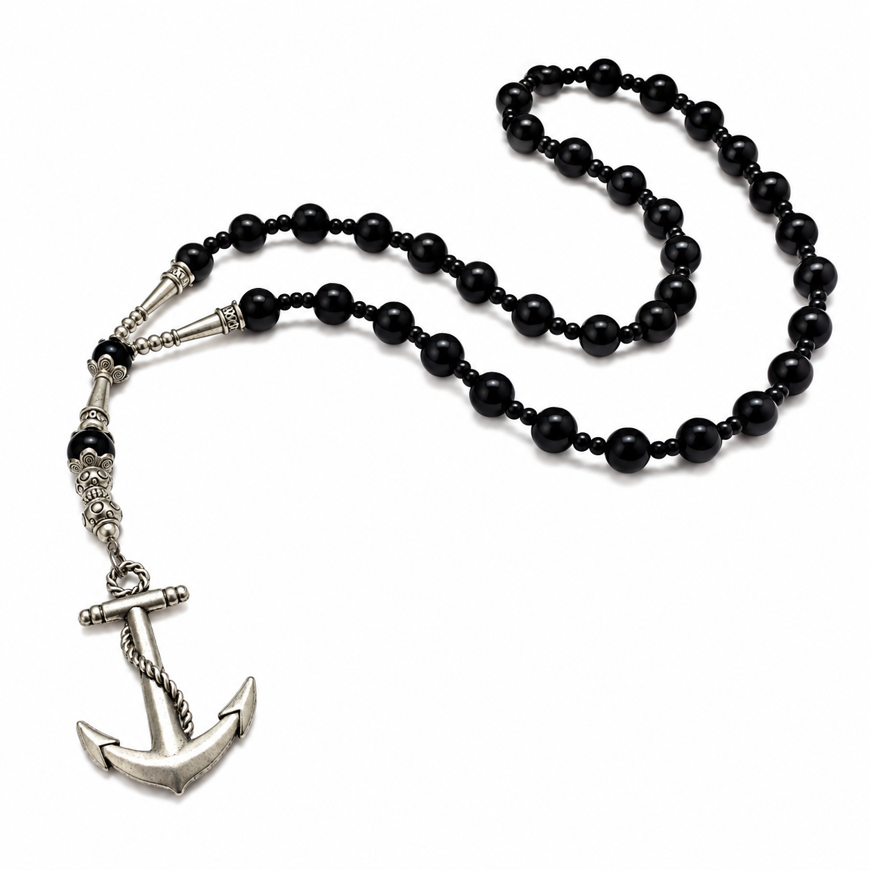 Berber Amazigh Agate Necklace with Tuareg Anchor Marine Design