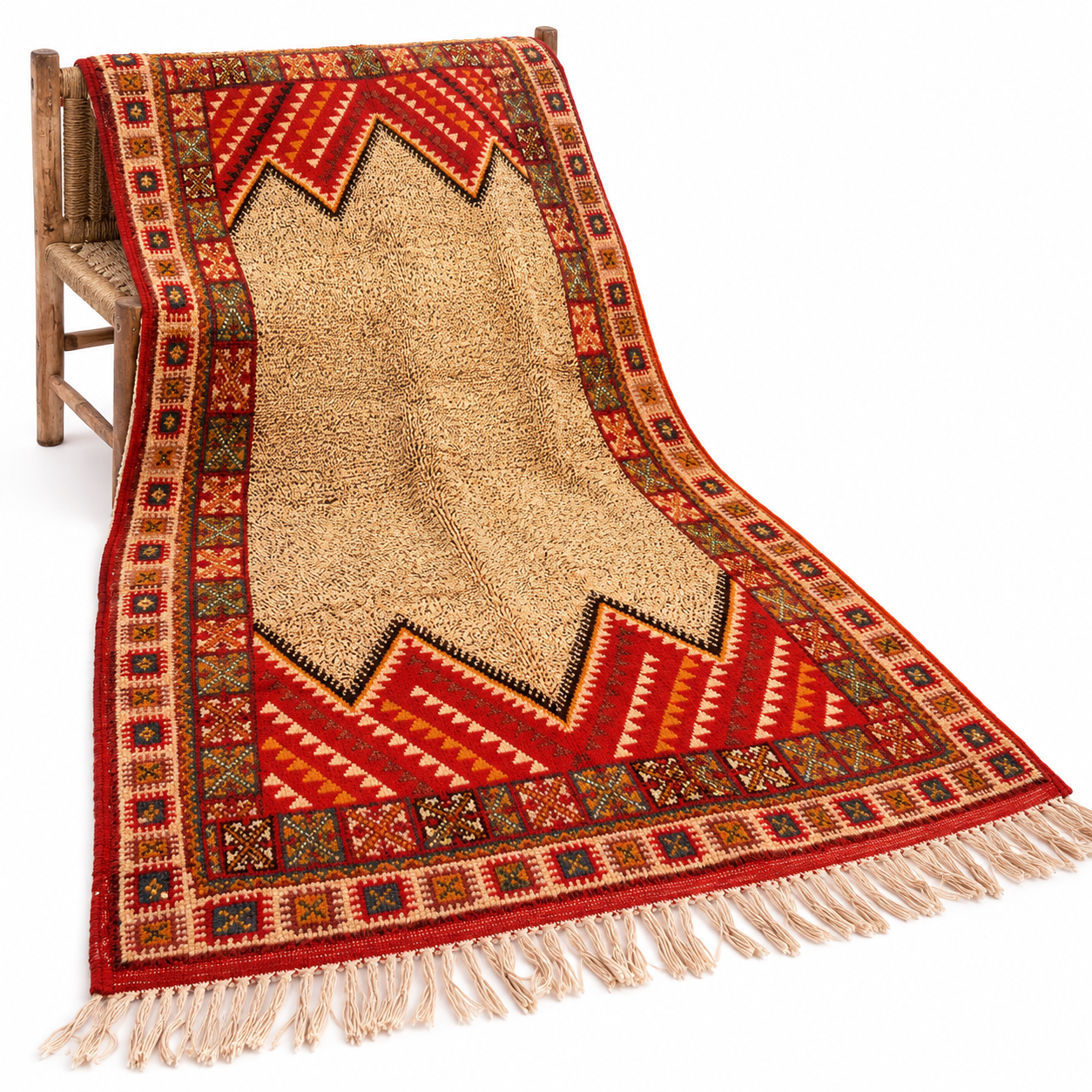 Berber Amazigh Beni Ourain Handmade Wool Rug with Boho Motifs